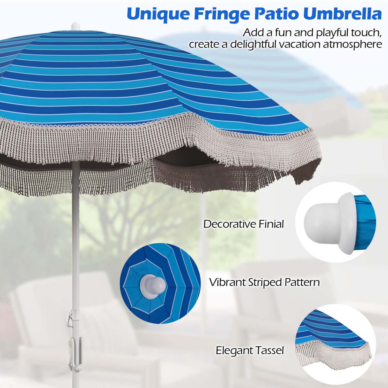 Parasol de patio à franges d'extérieur Goplus de 6,5 pi avec sac de transport inclinable à bouton-poussoir pour le jardin