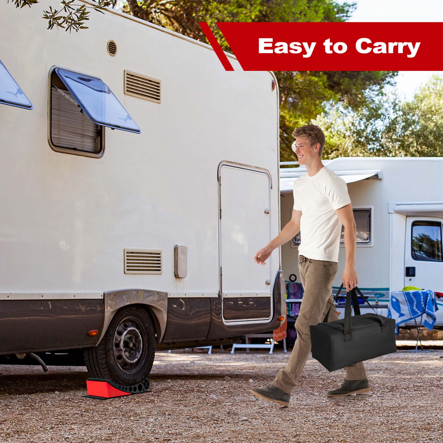 Costway 2 Pack Camper Levelers RV Leveling Blocks with Fluorescent Strip 2 Rubber Grip Mats