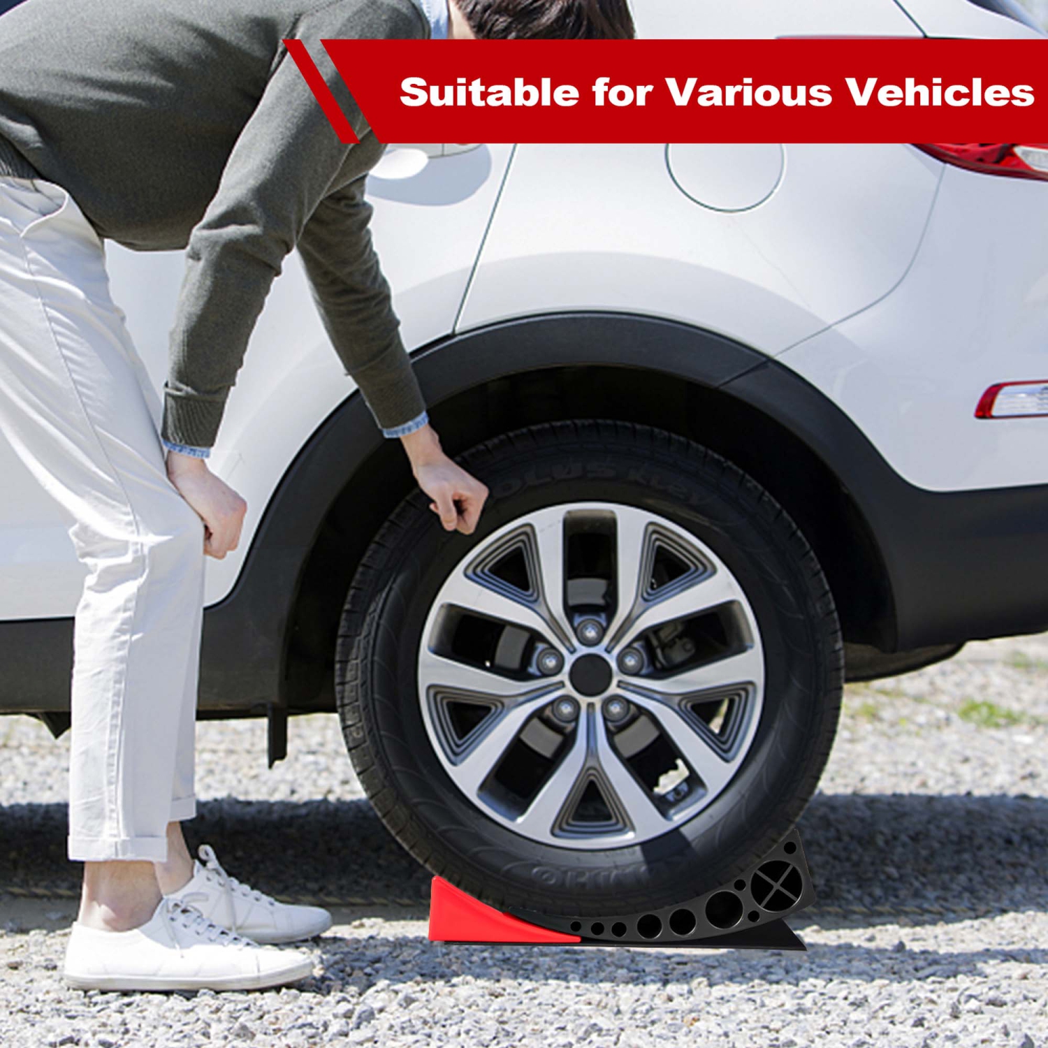 Costway 2 Pack Camper Levelers RV Leveling Blocks with Fluorescent Strip 2 Rubber Grip Mats