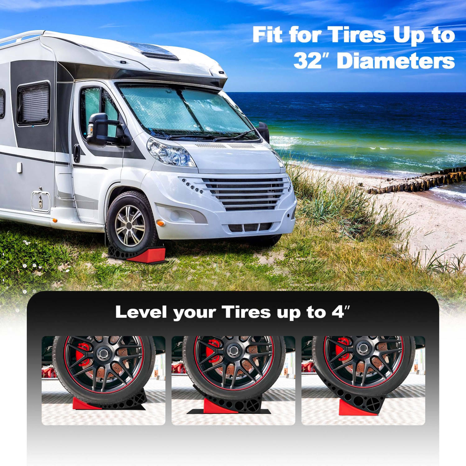 Costway 2 Pack Camper Levelers RV Leveling Blocks with Fluorescent Strip 2 Rubber Grip Mats