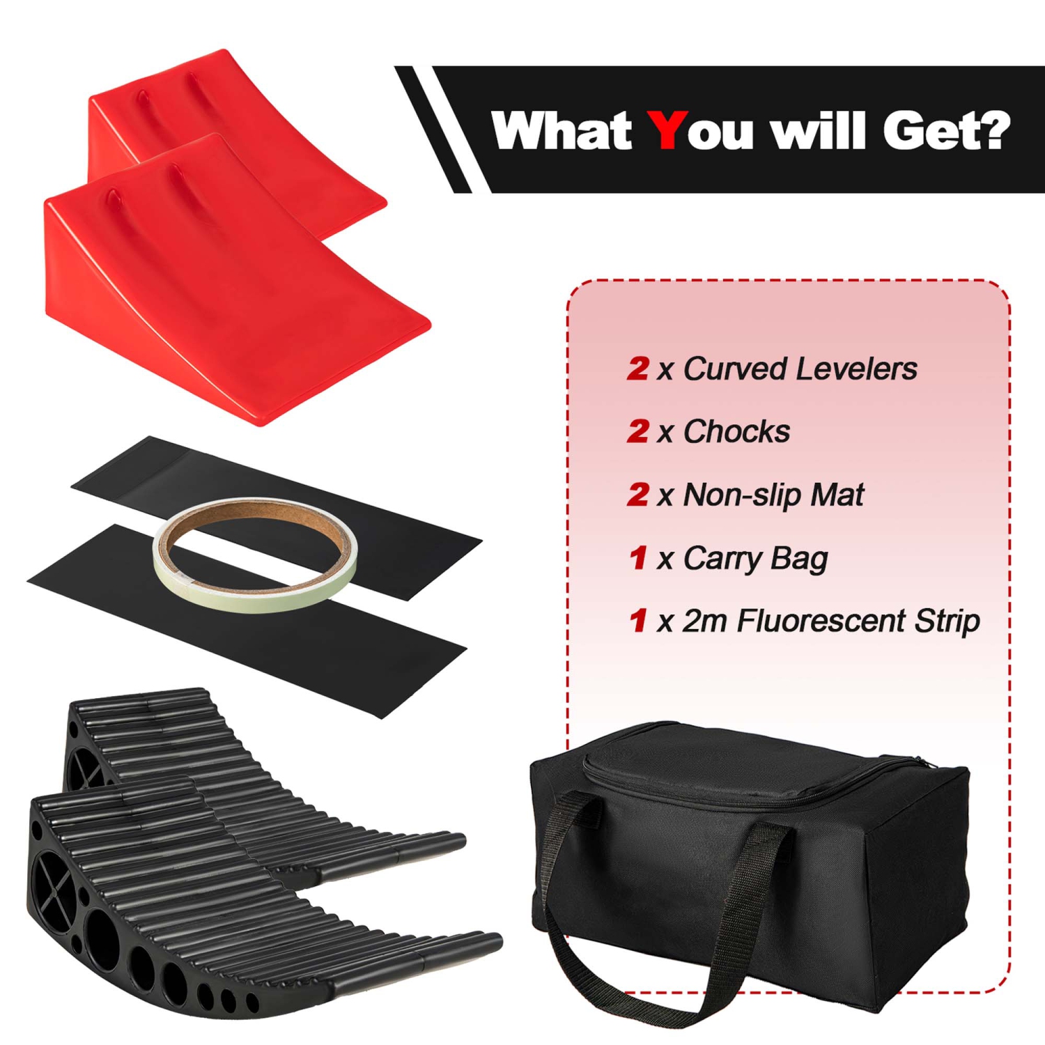 Costway 2 Pack Camper Levelers RV Leveling Blocks with Fluorescent Strip 2 Rubber Grip Mats