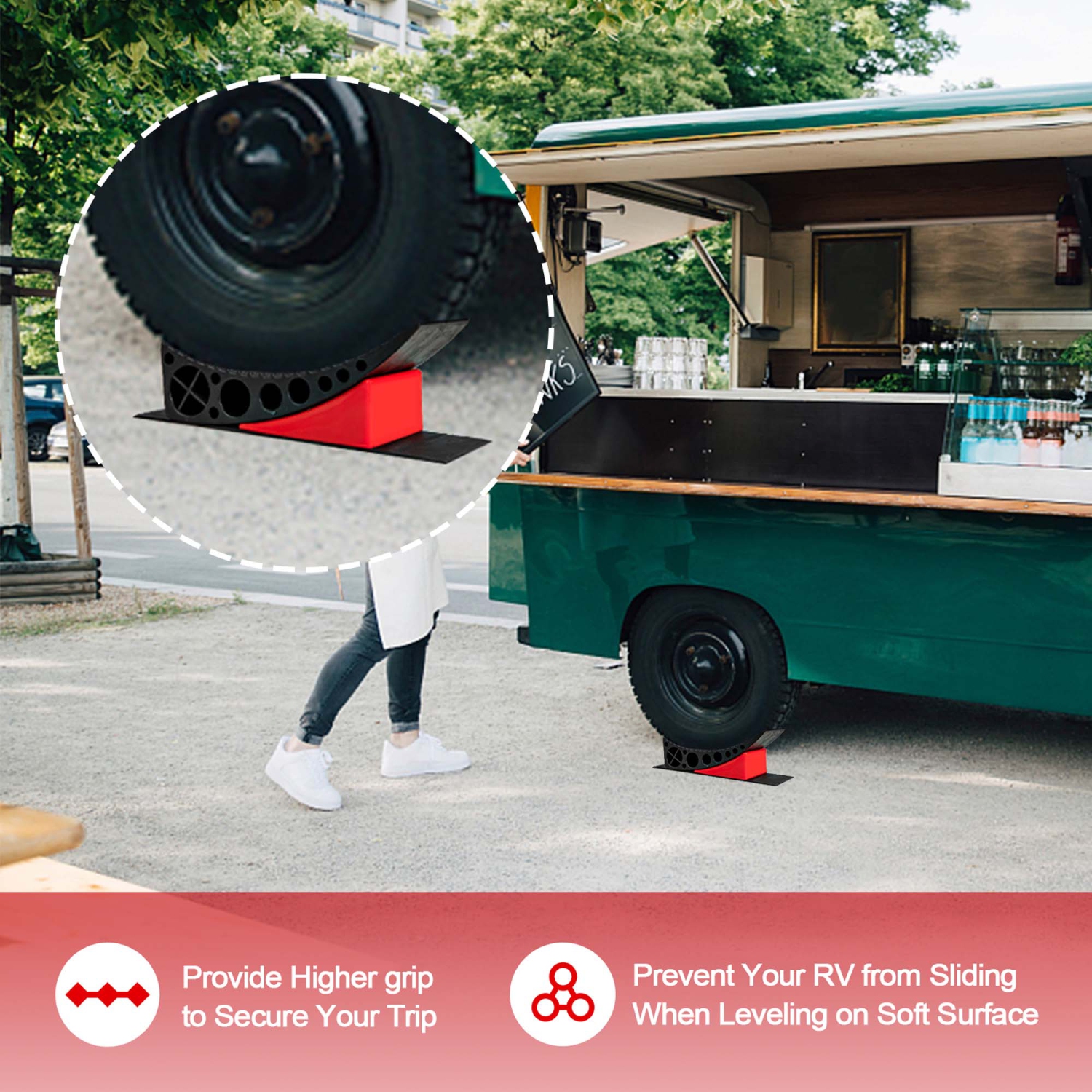 Costway 2 Pack Camper Levelers RV Leveling Blocks with Fluorescent Strip 2 Rubber Grip Mats