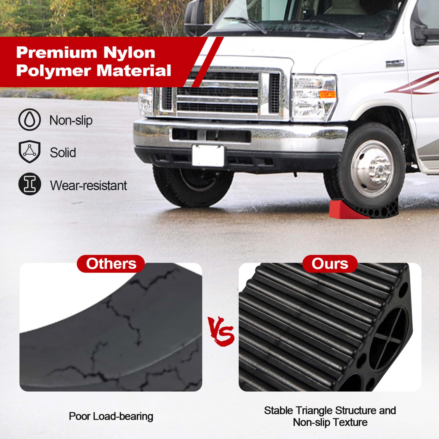 Costway 2 Pack Camper Levelers RV Leveling Blocks with Fluorescent Strip 2 Rubber Grip Mats