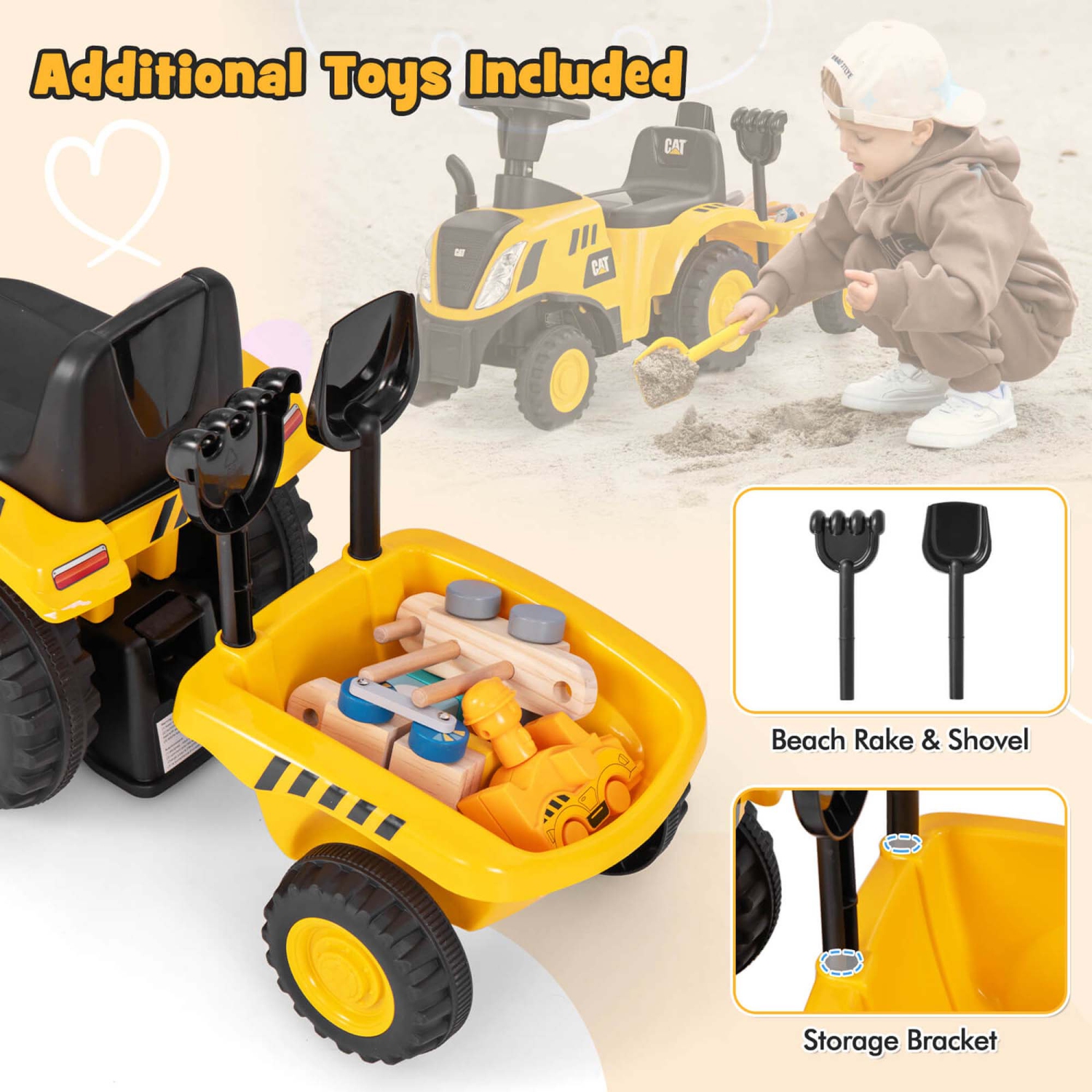 Costway Kids Ride on Tractor Licensed Caterpillar Foot to Floor Sliding Car with Shovel