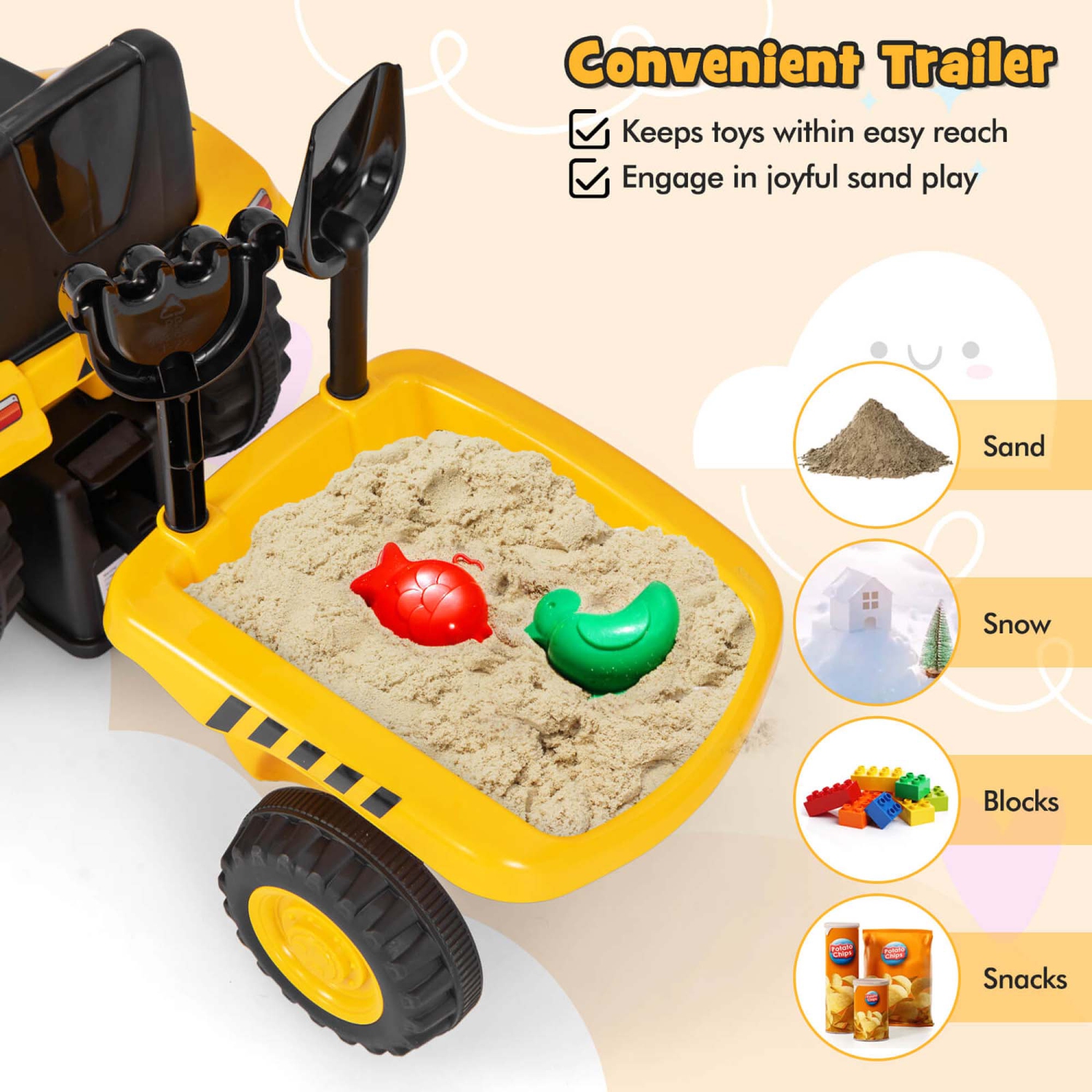 Costway Kids Ride on Tractor Licensed Caterpillar Foot to Floor Sliding Car with Shovel