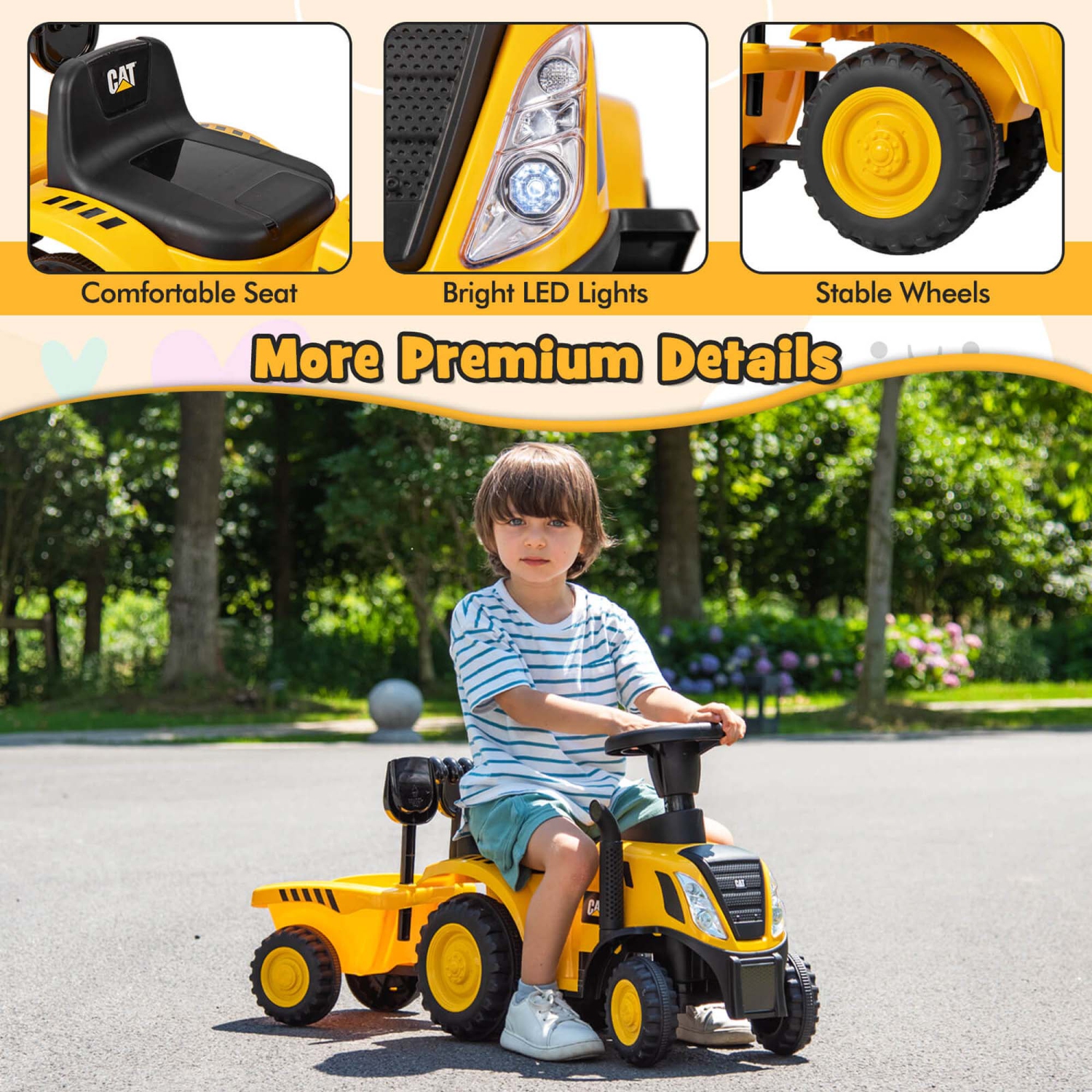 Costway Kids Ride on Tractor Licensed Caterpillar Foot to Floor Sliding Car with Shovel