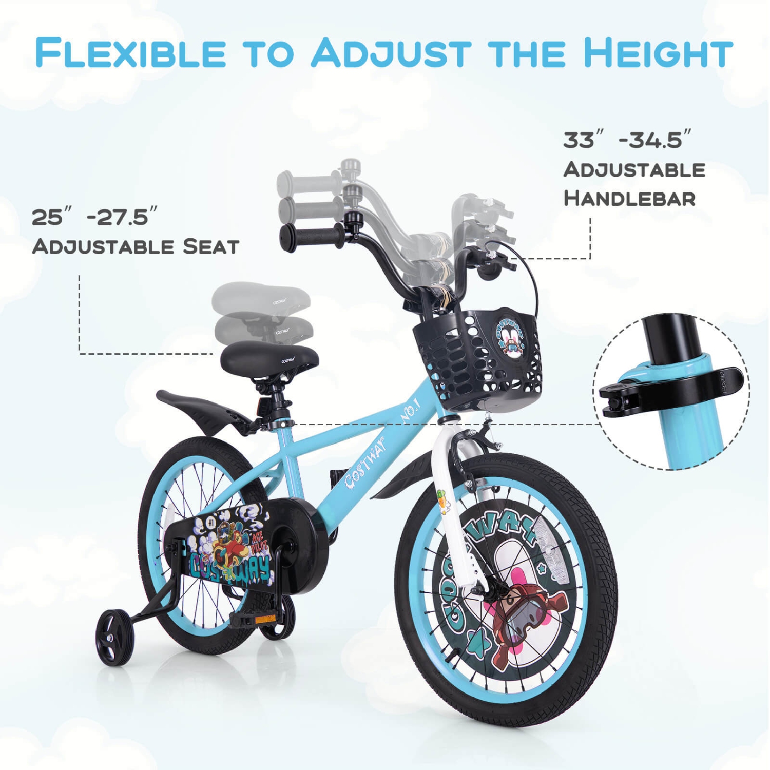 Costway 18" Kid's Bike for 4-8 with Height-Adjustable Handlebar & Saddle Handbrake