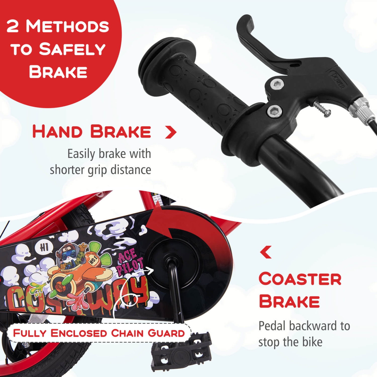 Costway 18" Kid's Bike for 4-8 with Height-Adjustable Handlebar & Saddle Handbrake