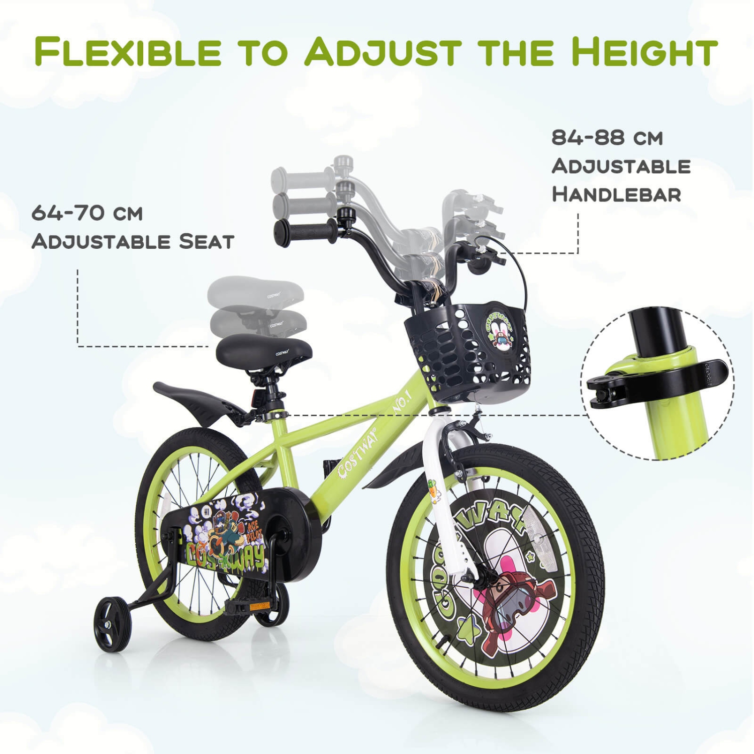 Costway 18" Kid's Bike for 4-8 with Height-Adjustable Handlebar & Saddle Handbrake