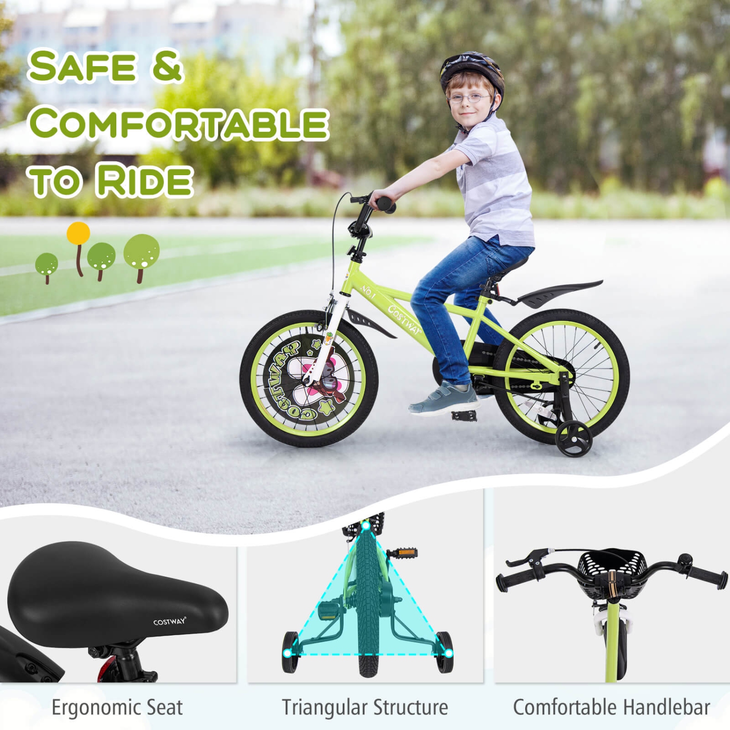 Costway 18" Kid's Bike for 4-8 with Height-Adjustable Handlebar & Saddle Handbrake