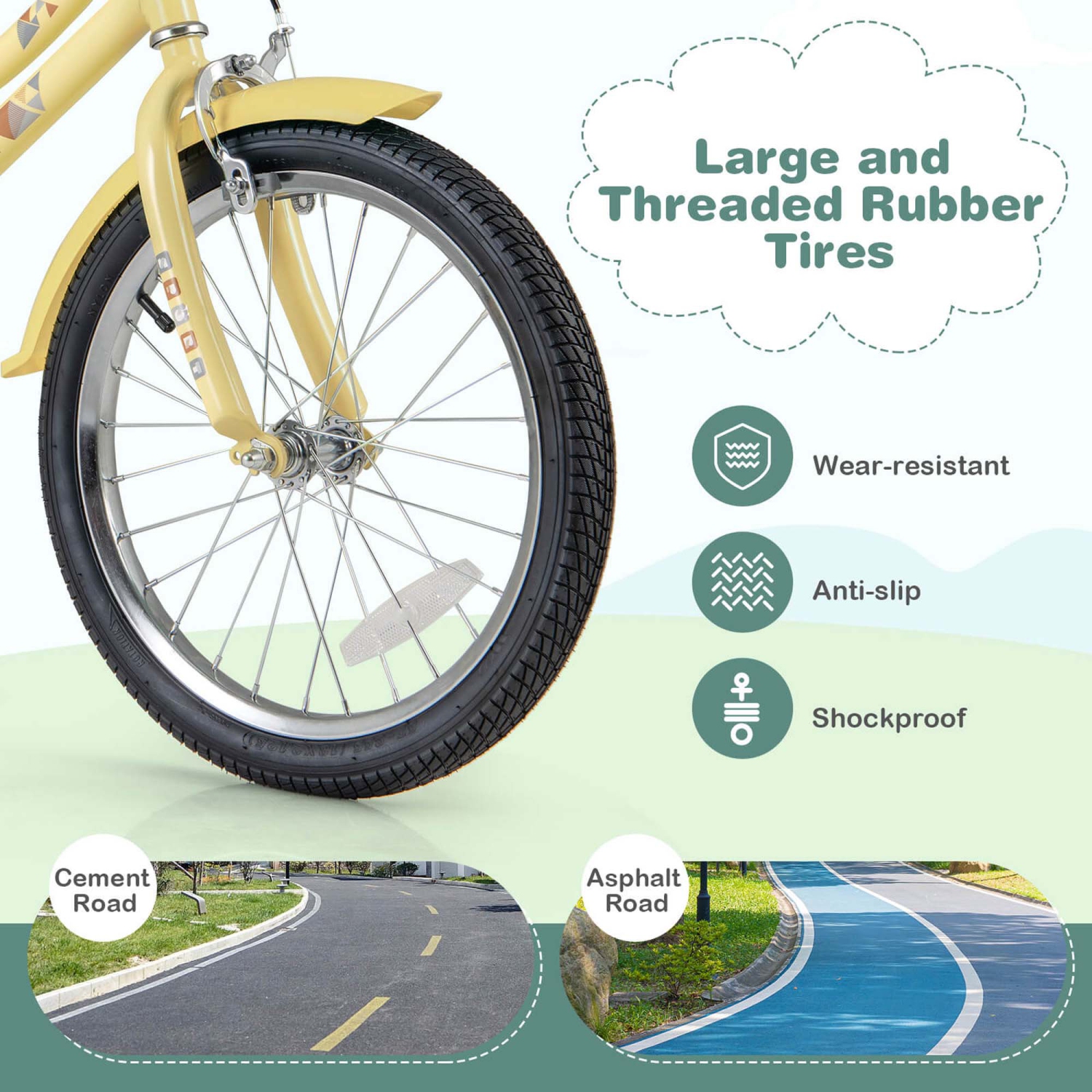 Costway 18" Kids Bike with Height Adjustable Handlebar Seat Basket Bell Training Wheels