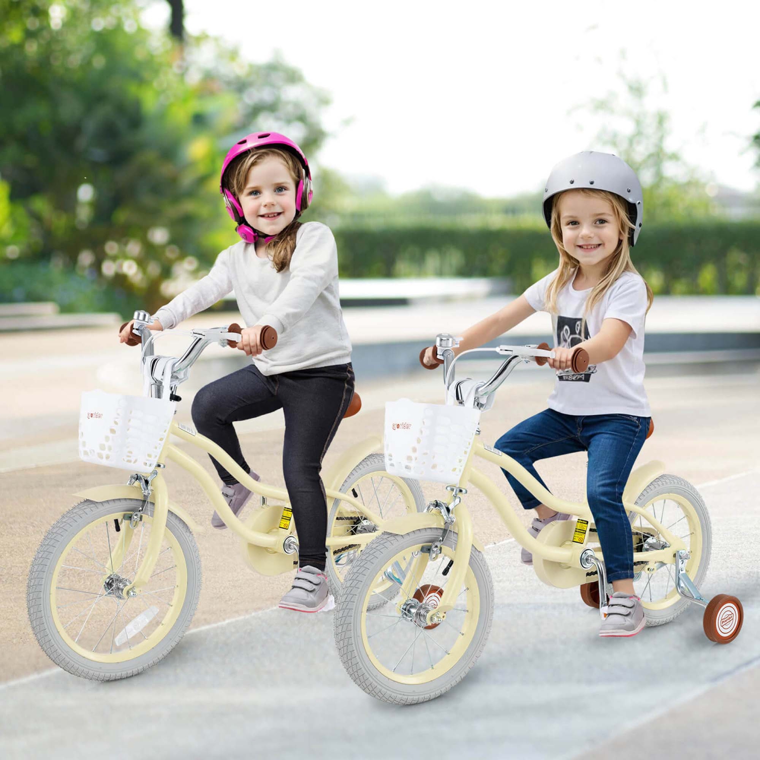 Costway 14" Kid's Bike with Removable Training Wheels & Basket for 3-5 Years Old