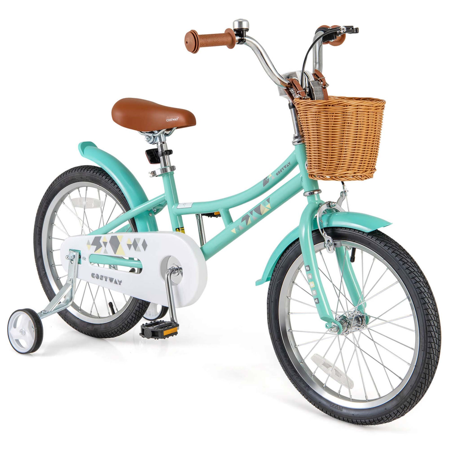 Costway 18" Kids Bike with Height Adjustable Handlebar Seat Basket Bell Training Wheels