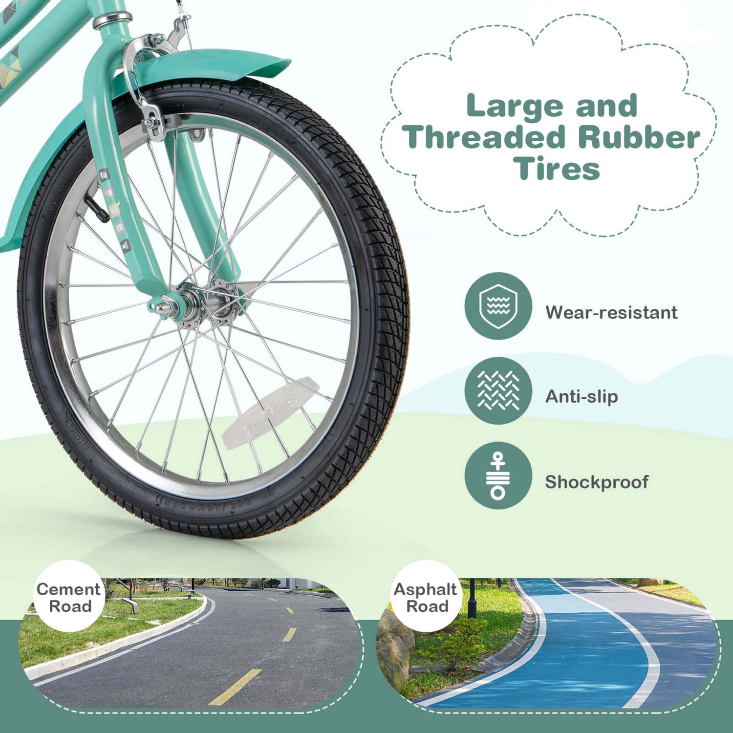 Costway 18" Kids Bike with Height Adjustable Handlebar Seat Basket Bell Training Wheels