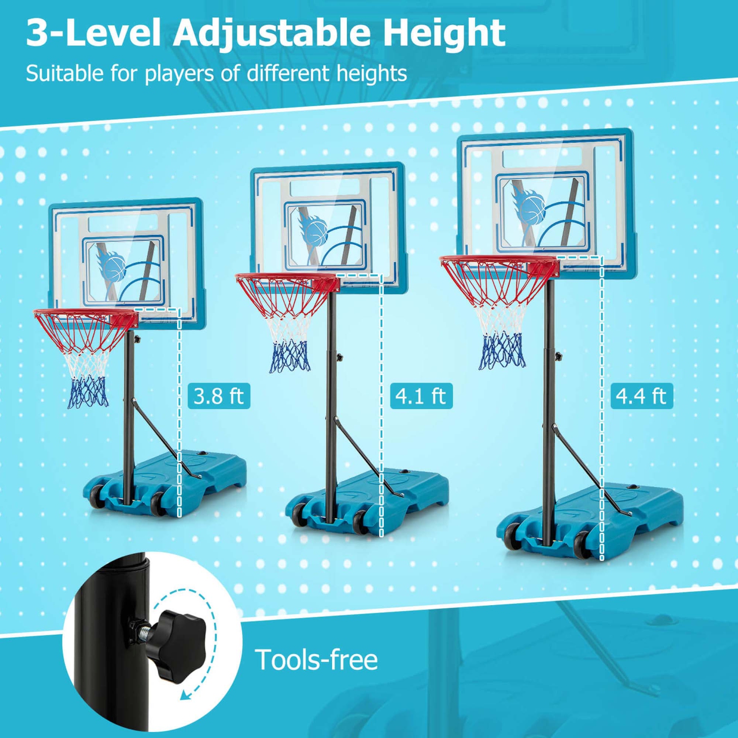 Costway Pool Basketball Hoop 3.8-4.4 FT Adjustable Poolside BasketballGoal System