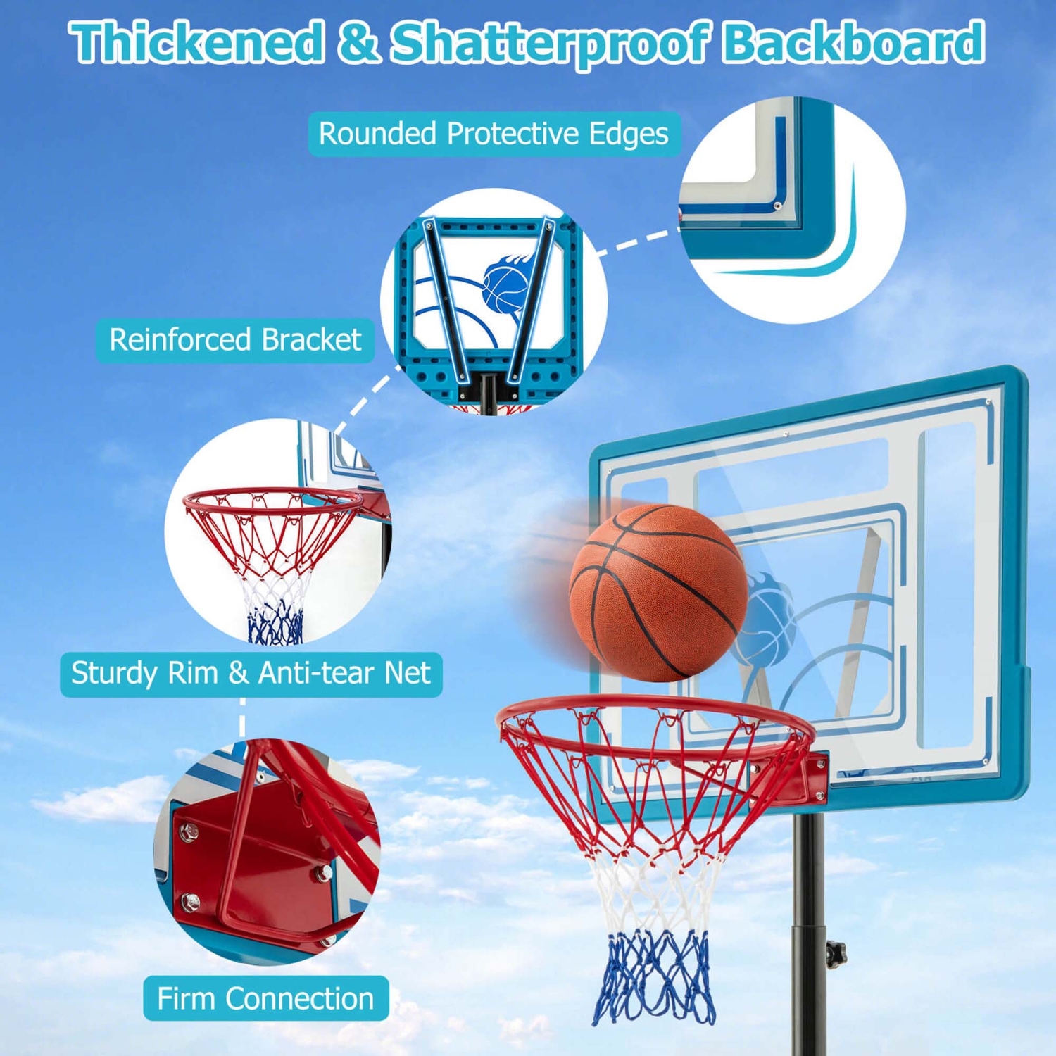 Costway Pool Basketball Hoop 3.8-4.4 FT Adjustable Poolside BasketballGoal System