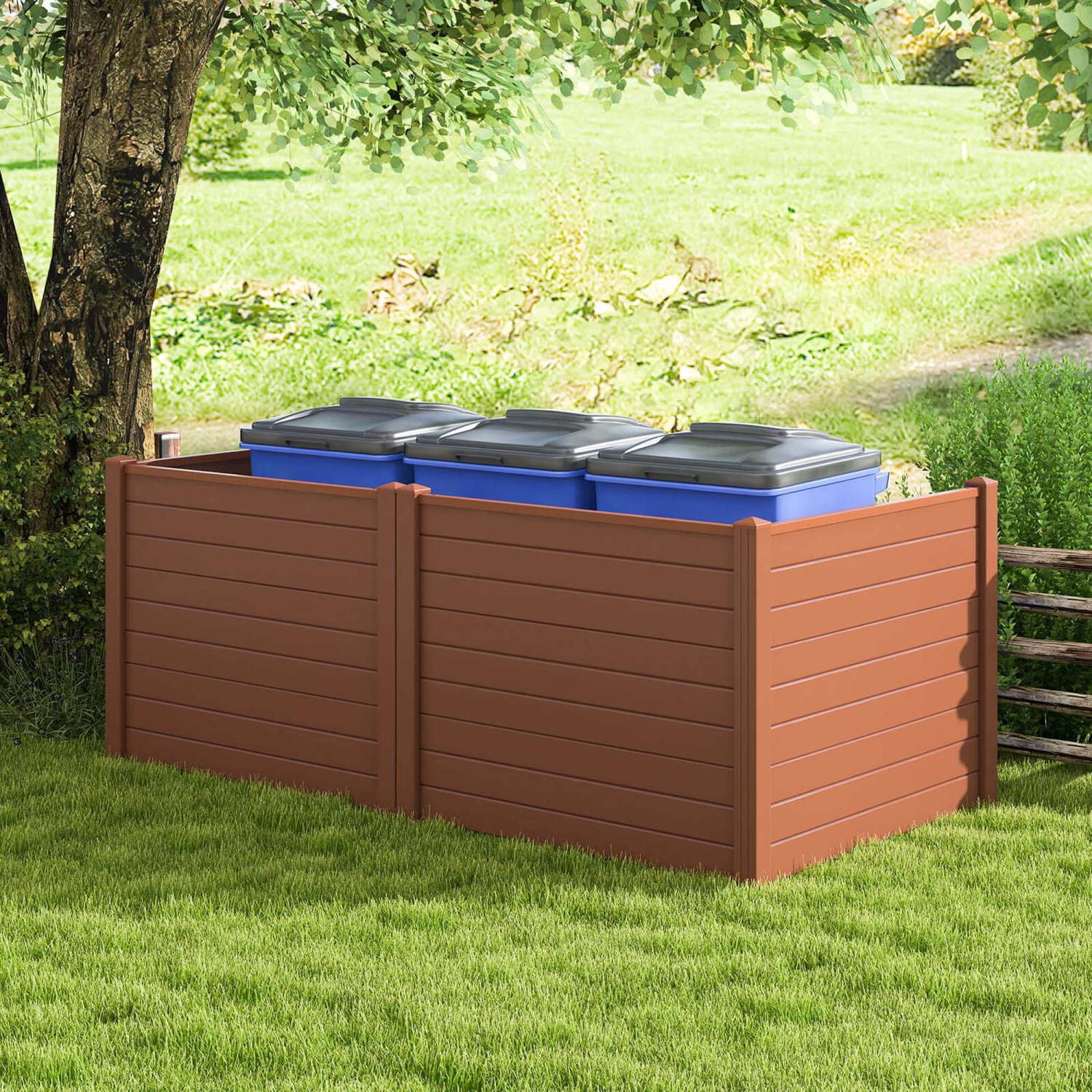 Costway 4 Pack 48" x 37.5" Air Conditioner Fence Screen Panel Kit with 3 Ground Stakes Brown