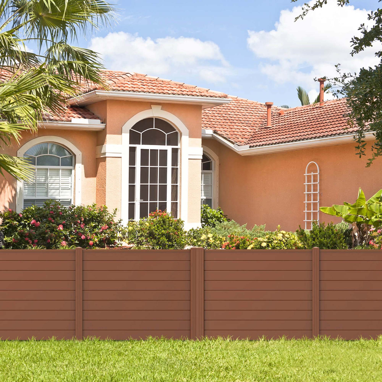 Costway 4 Pack 48" x 37.5" Air Conditioner Fence Screen Panel Kit with 3 Ground Stakes Brown