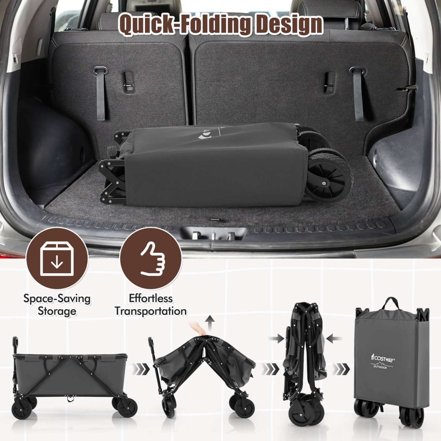 Chariot robuste de Costway avec poignées ajustables pour bouteilles et pochette de rangement