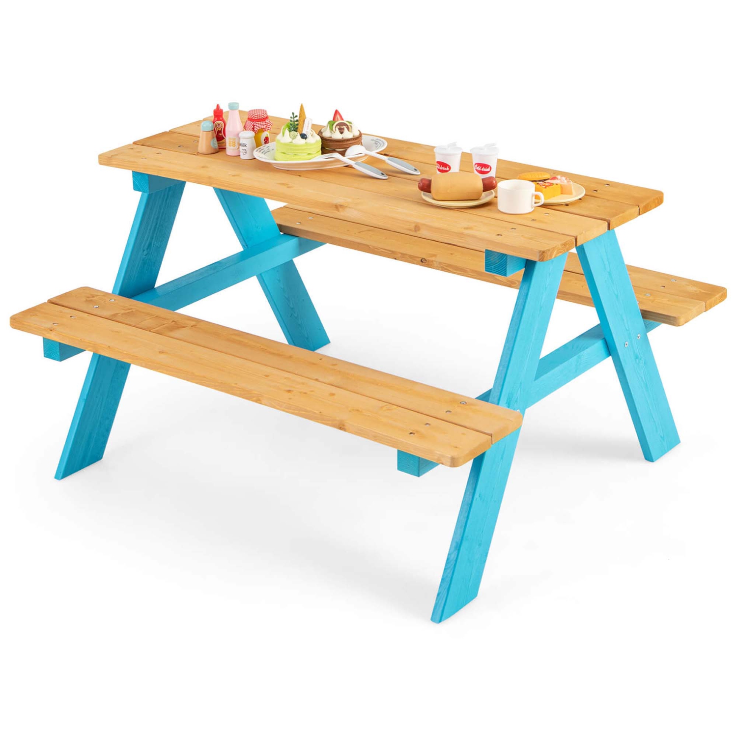 Ensemble de tables de pique-nique pour enfants avec table d'extérieur en bois et bancs de Costway pour l'extérieur