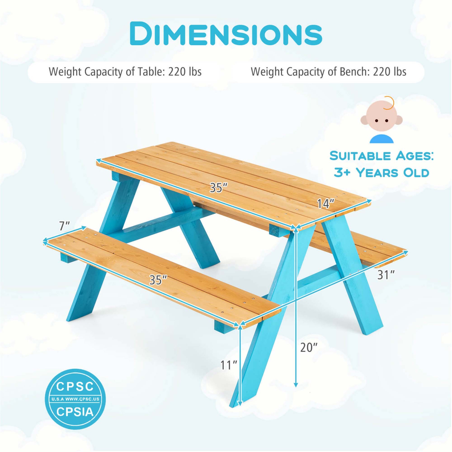 Ensemble de tables de pique-nique pour enfants avec table d'extérieur en bois et bancs de Costway pour l'extérieur