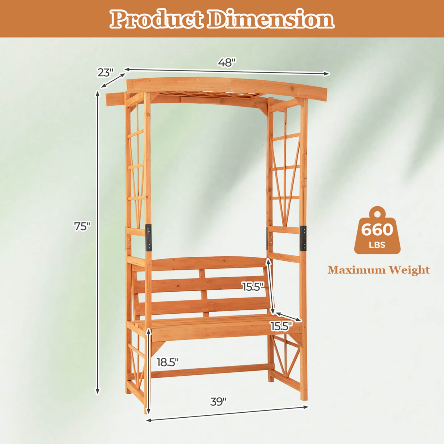 Costway Patio Garden Arbor with Pergola Bench 2 Trellises for Climbing Plants Vines Grapes