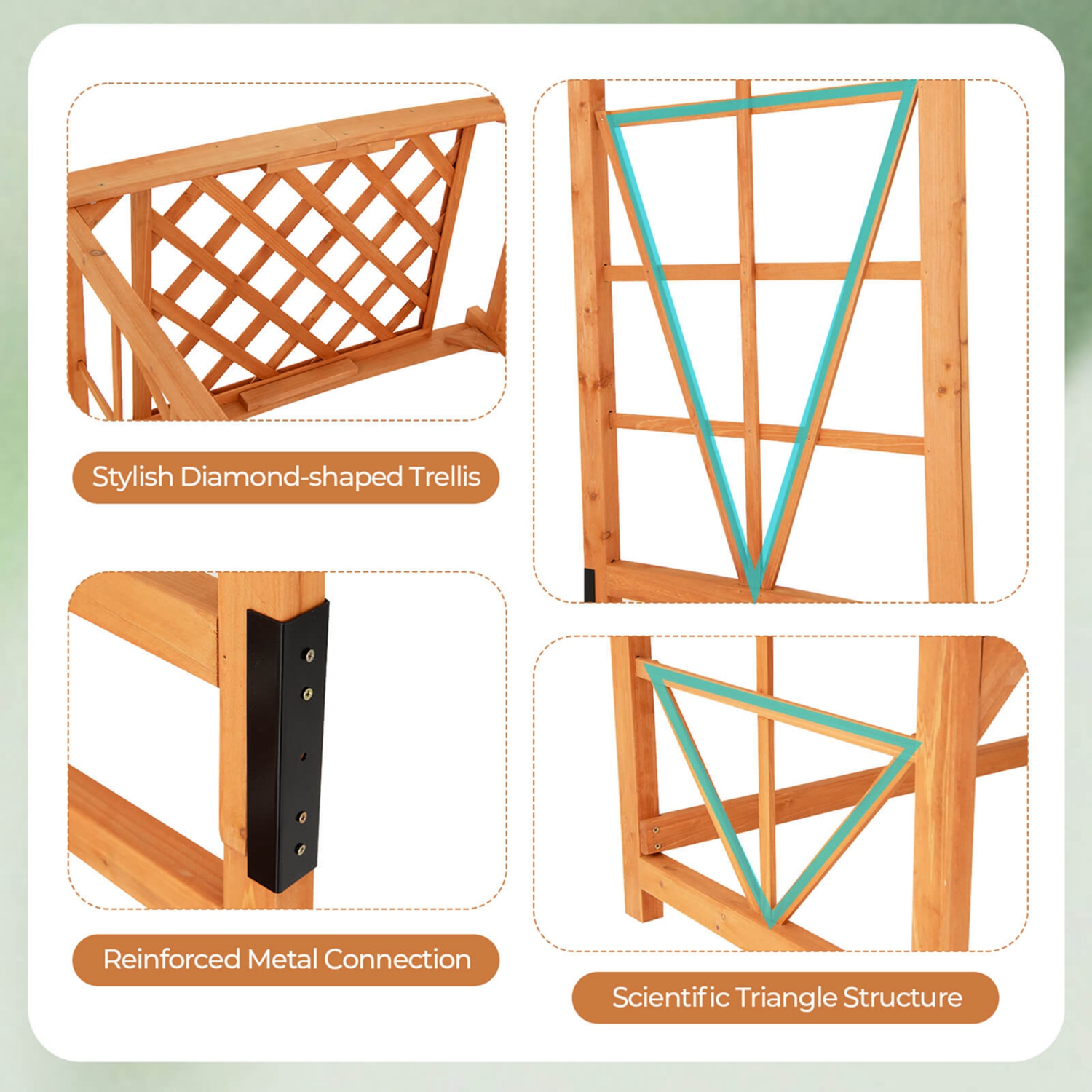 Costway Patio Garden Arbor with Pergola Bench 2 Trellises for Climbing Plants Vines Grapes