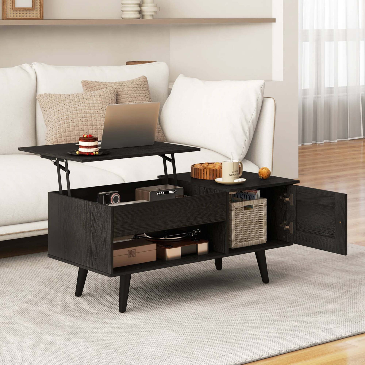 Costway Lift Top Coffee Table with Storage Hidden Compartment Cabinet & Open Shelf