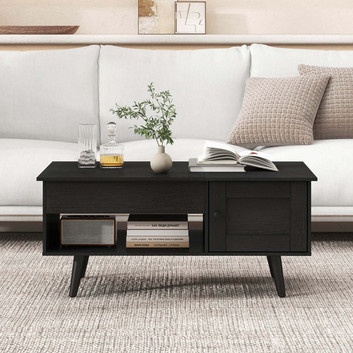 Costway Lift Top Coffee Table with Storage Hidden Compartment Cabinet & Open Shelf