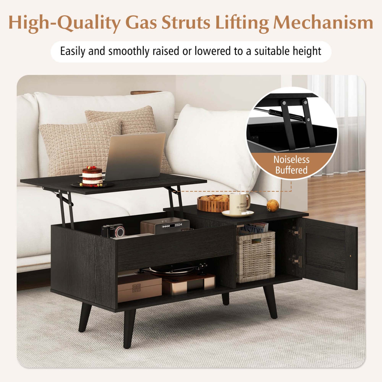 Costway Lift Top Coffee Table with Storage Hidden Compartment Cabinet & Open Shelf