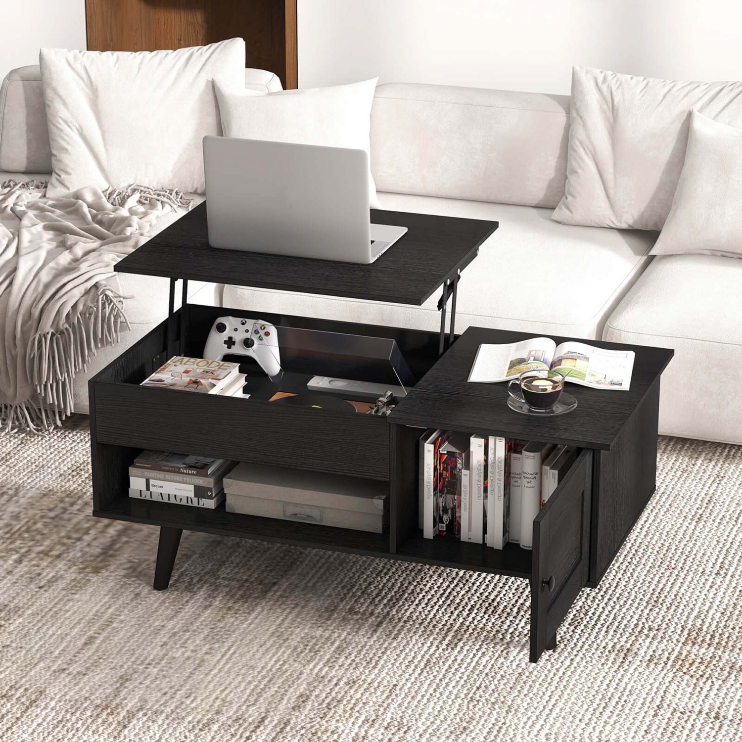 Costway Lift Top Coffee Table with Storage Hidden Compartment Cabinet & Open Shelf