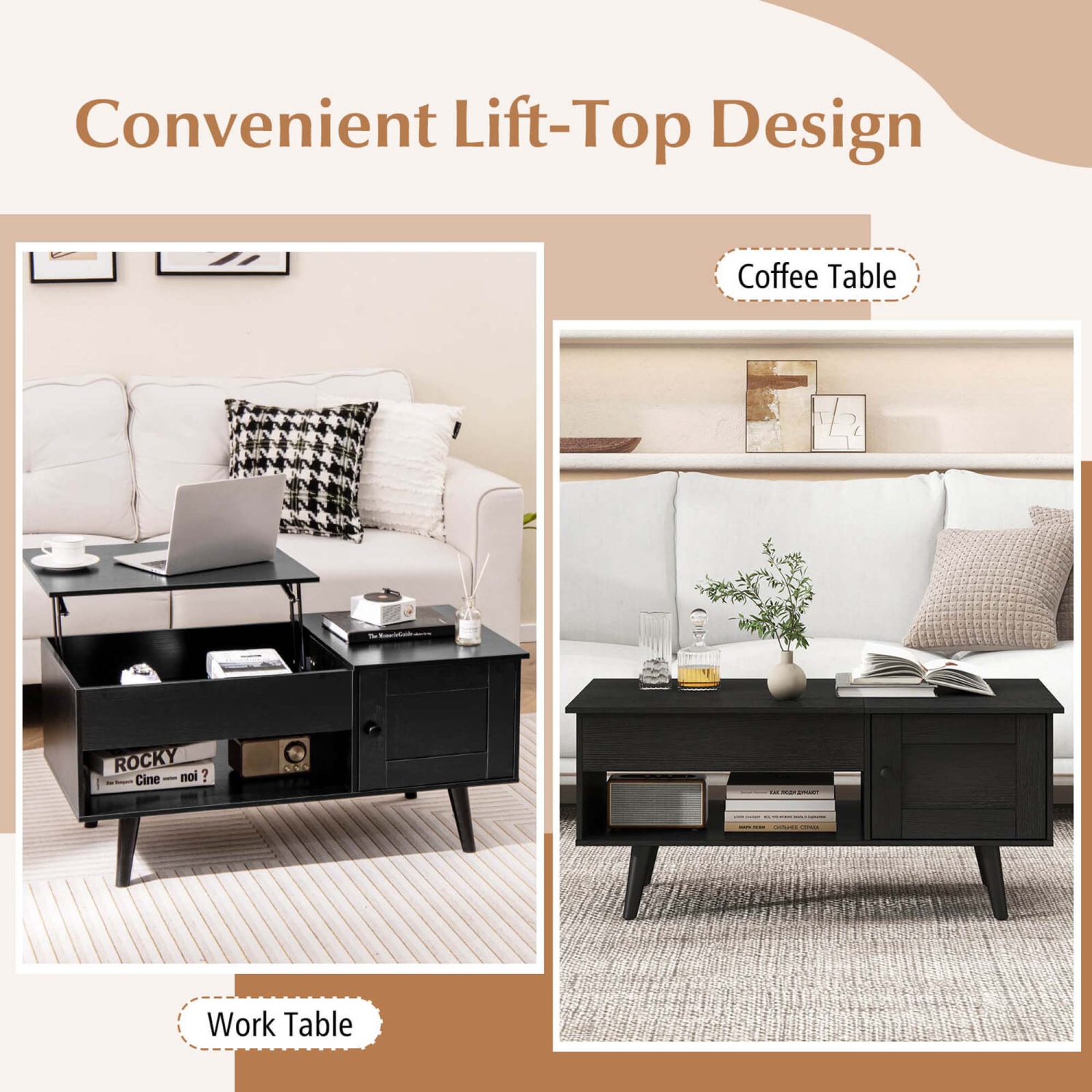Costway Lift Top Coffee Table with Storage Hidden Compartment Cabinet & Open Shelf