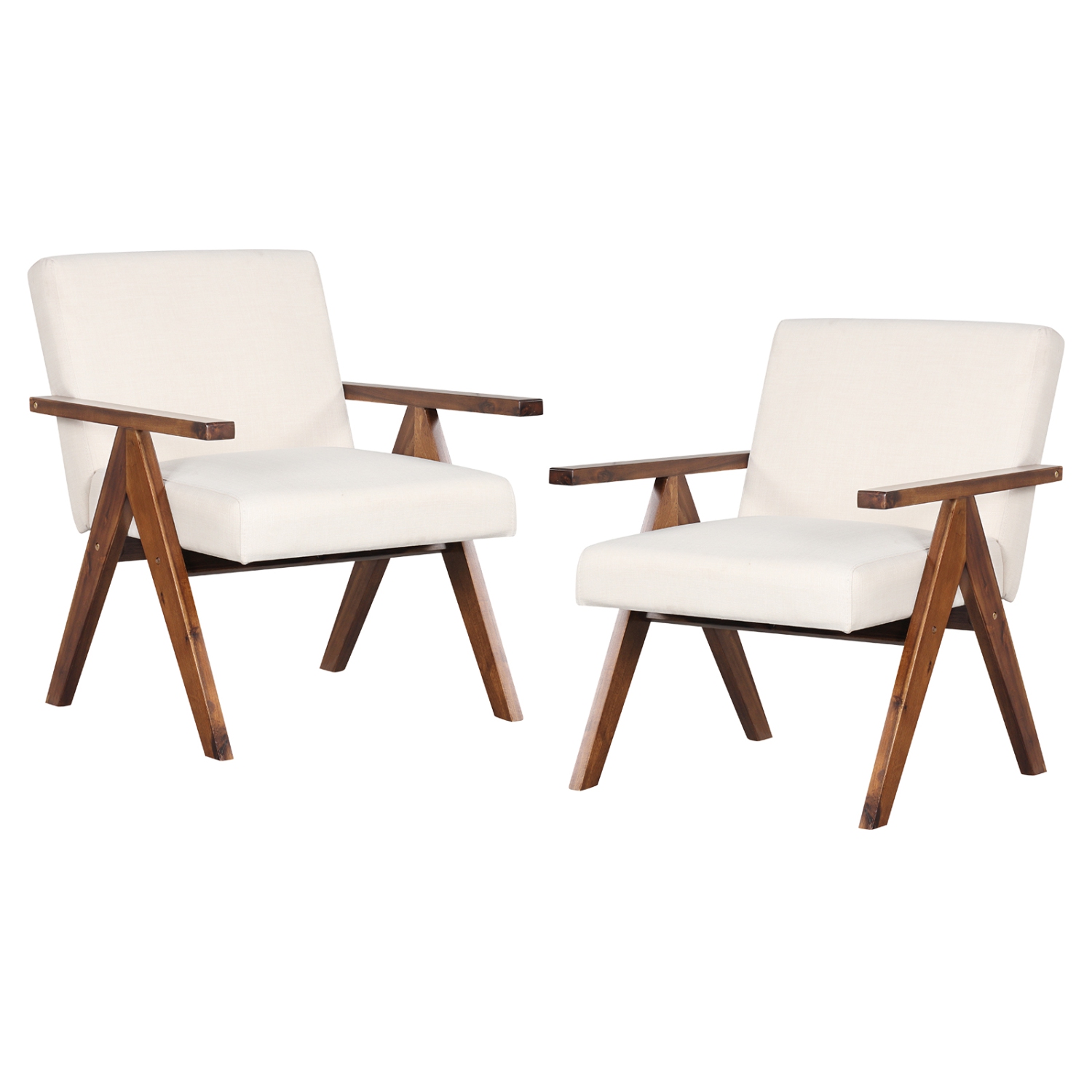 Fauteuil d'appoint moderne en lin avec cadre en bois d'acacia massif 2 PCS de Costway