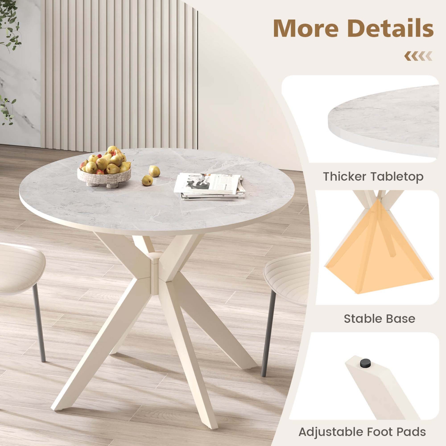 Costway Round Dining Table 36" Faux Marble Tabletop Rubber Wood Legs Kitchen