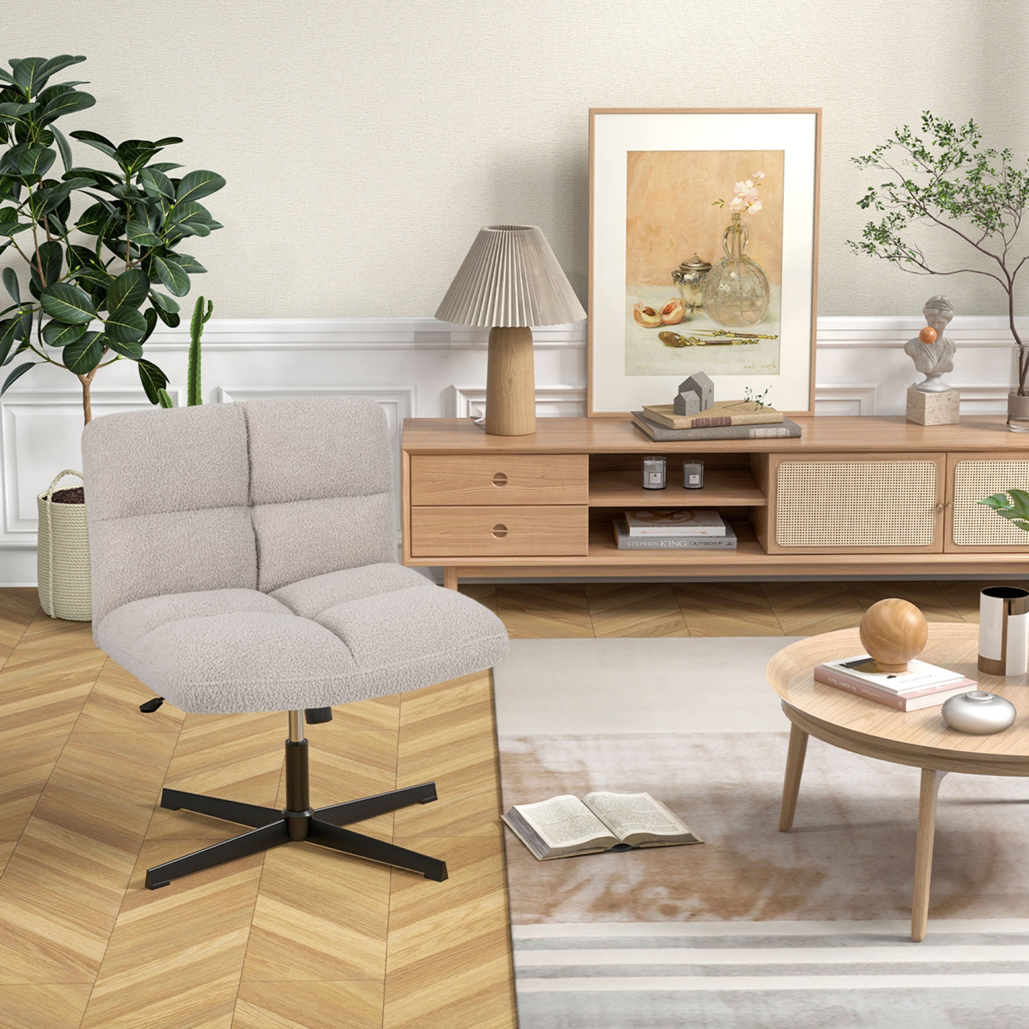 Costway Armless Office Desk Chair Modern Swivel Vanity Chair with Adjustable Height