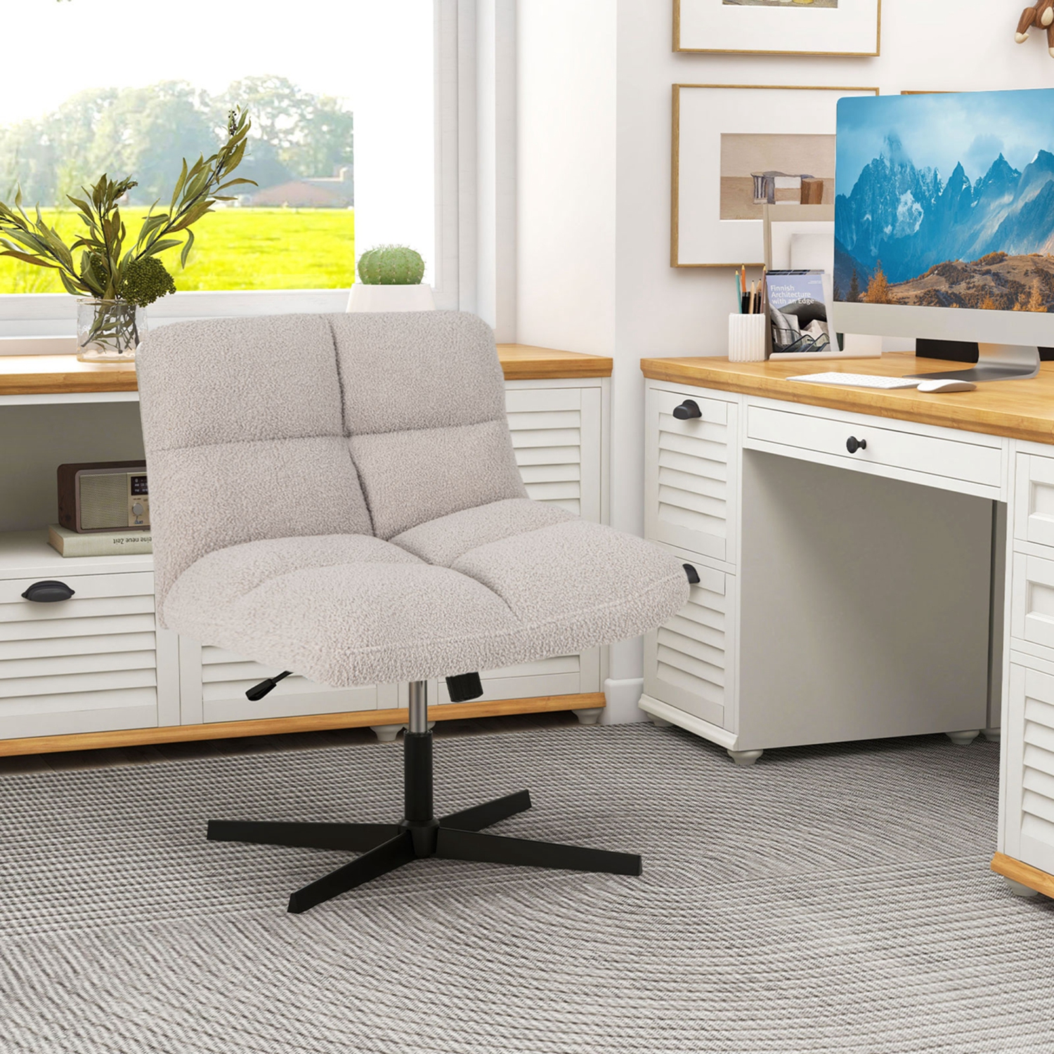 Costway Armless Office Desk Chair Modern Swivel Vanity Chair with Adjustable Height