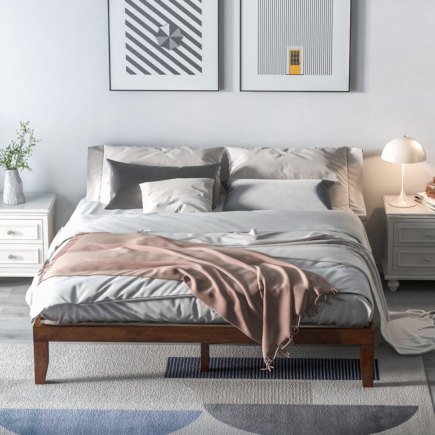 Costway King Size 14'' Wooden Bed Frame Mattress Platform Wood Slats Support