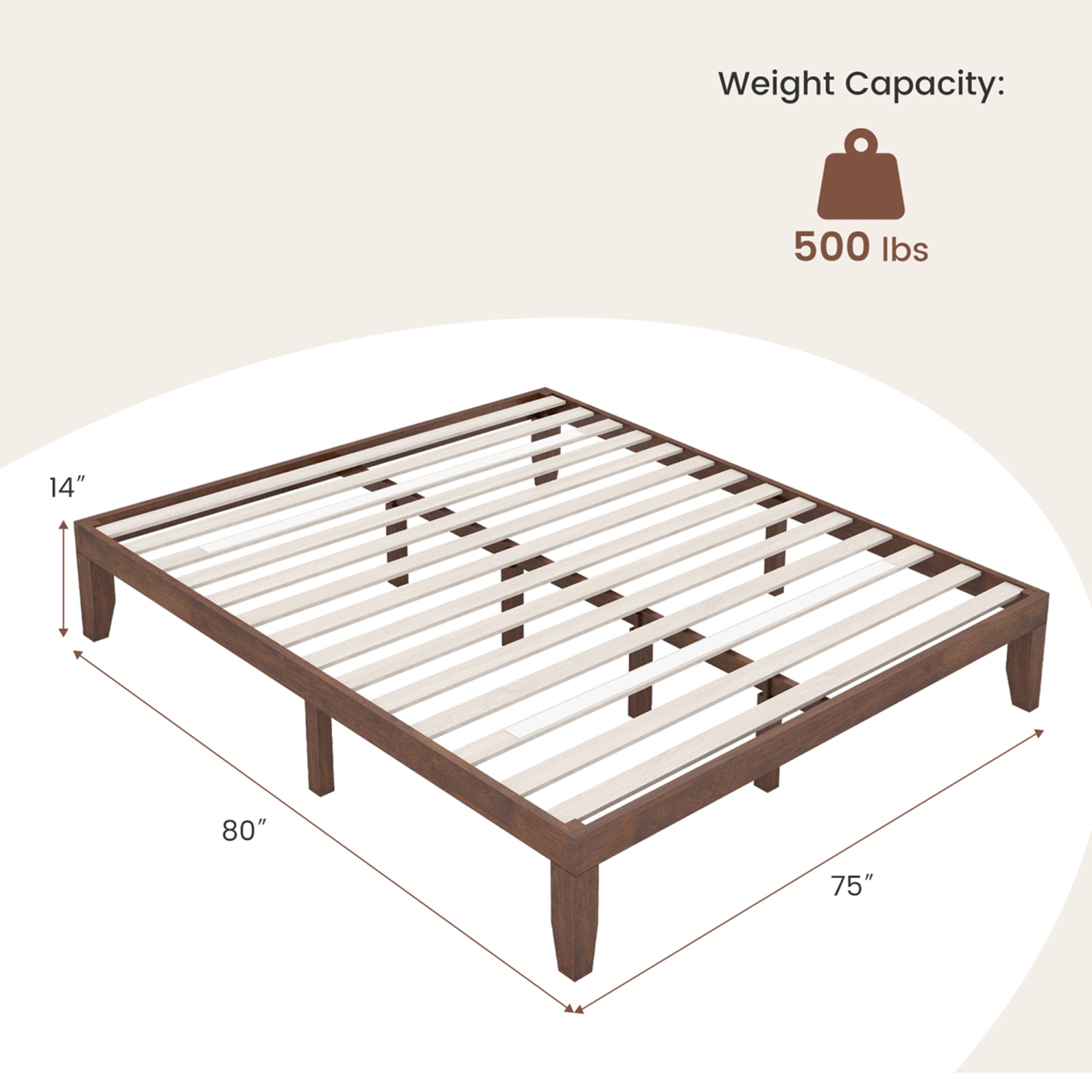 Costway King Size 14'' Wooden Bed Frame Mattress Platform Wood Slats Support
