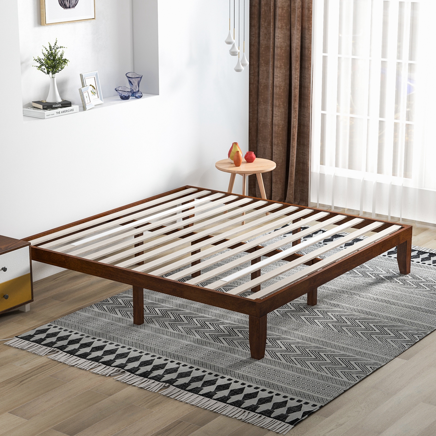 Costway King Size 14'' Wooden Bed Frame Mattress Platform Wood Slats Support