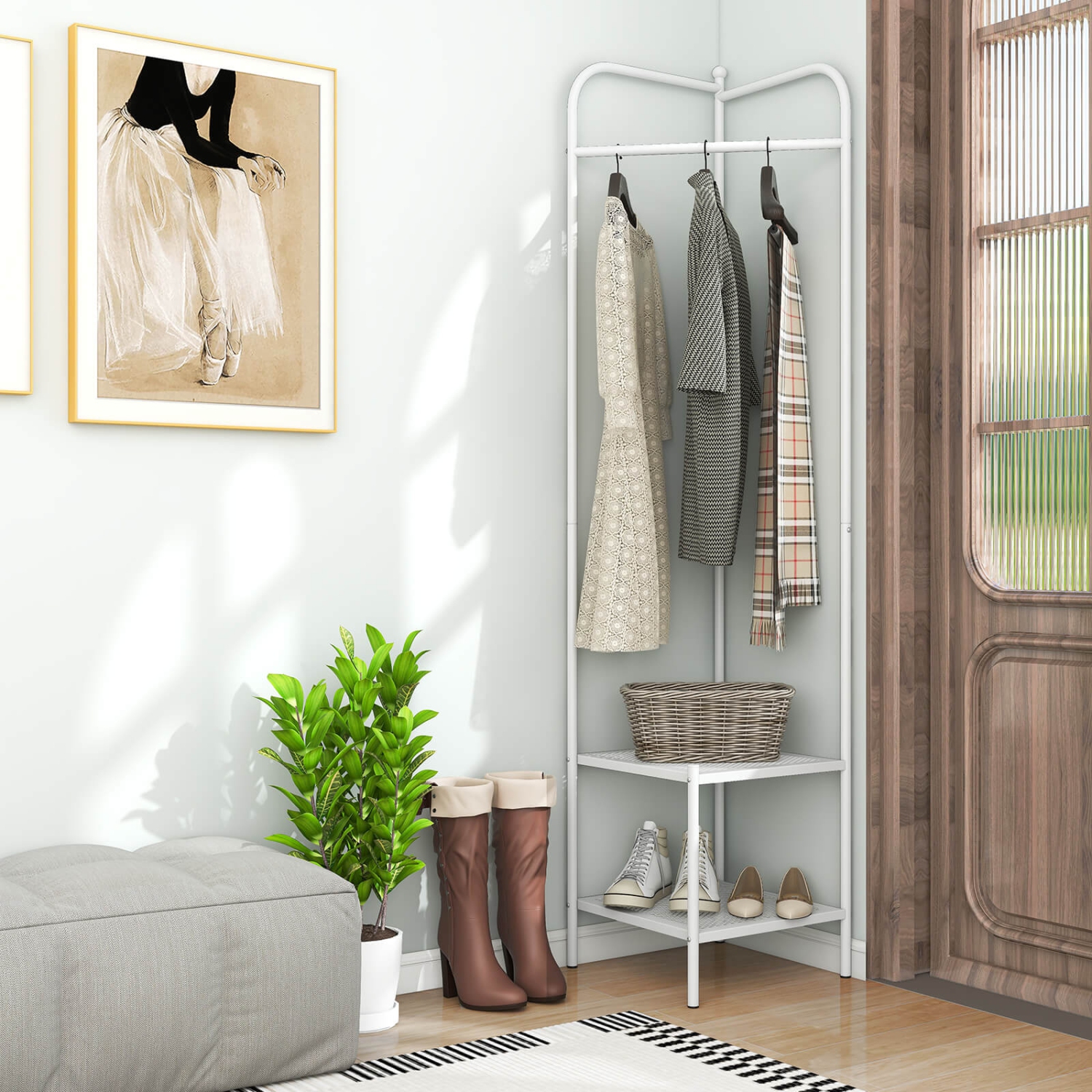 Costway Corner Coat Rack with Shelves Freestanding Hall Tree with Top Hanger