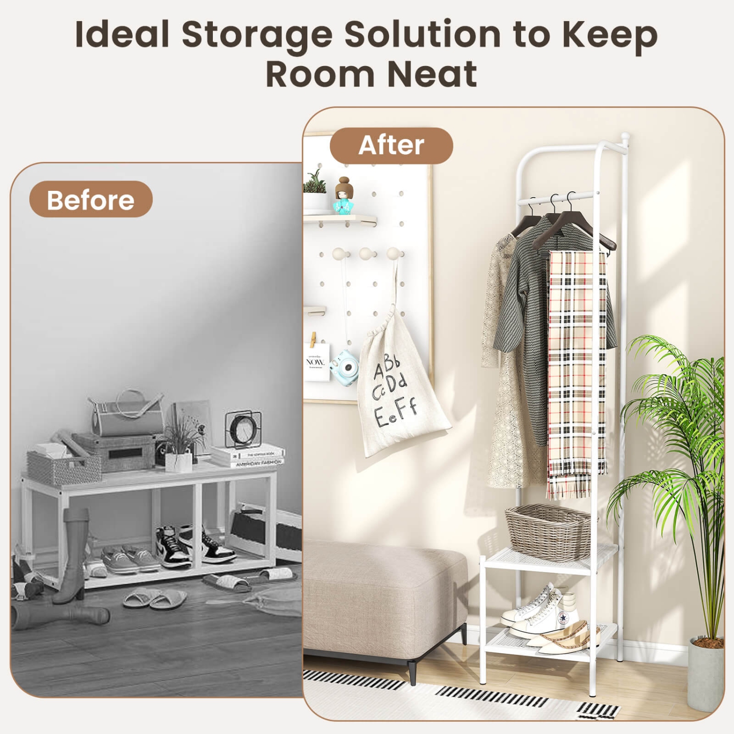 Costway Corner Coat Rack with Shelves Freestanding Hall Tree with Top Hanger