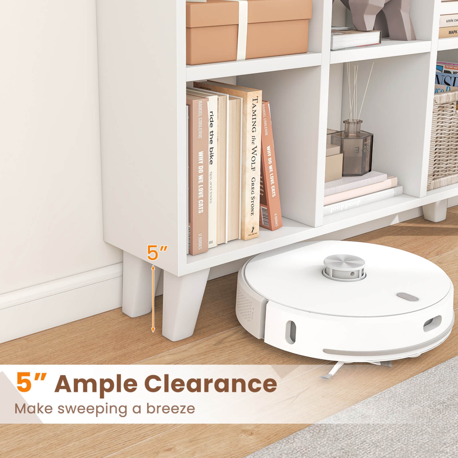 Costway 1 PCS 9-Cube Bookcase with 6 Removable Shelves Raised Support Feet for Living Room White