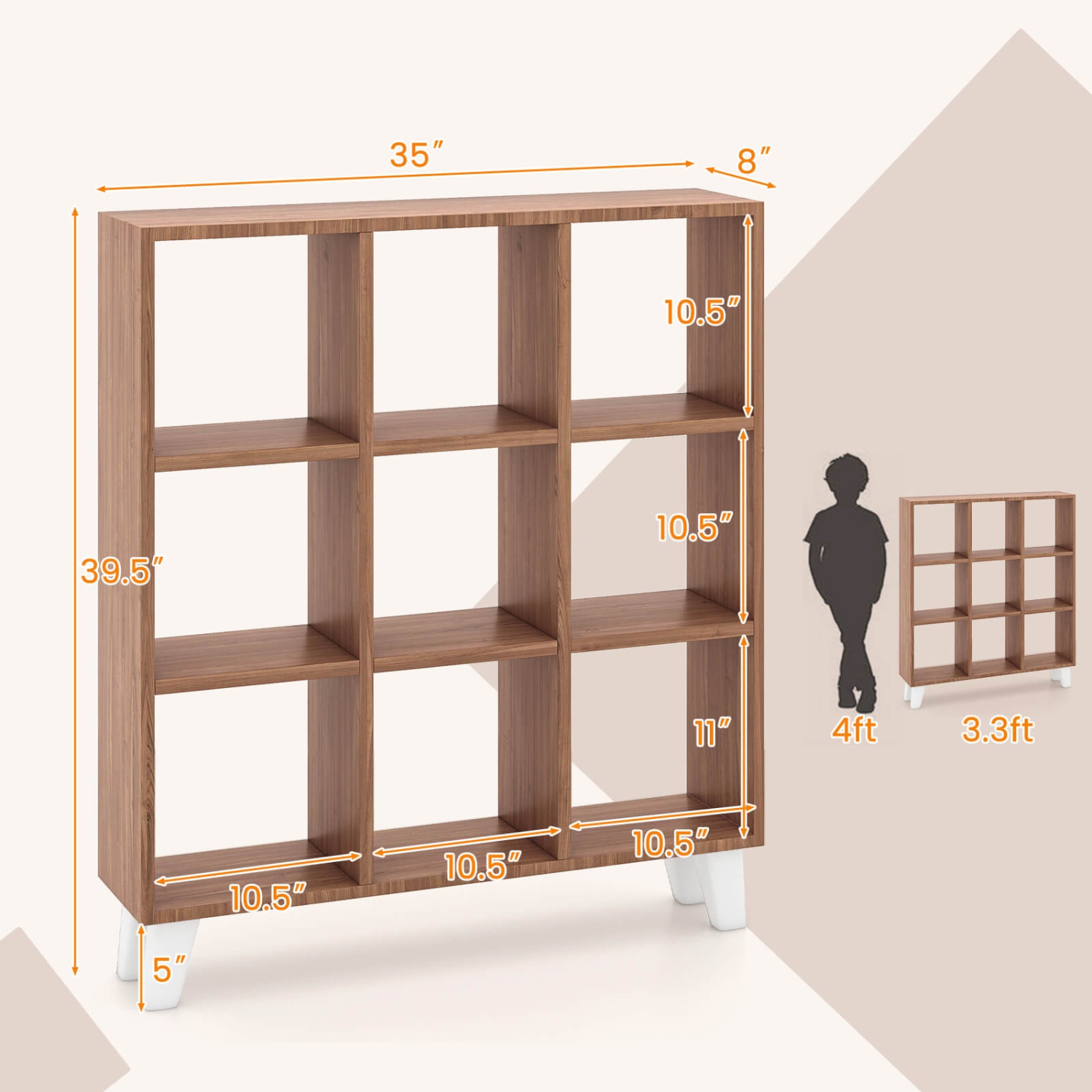 Costway 1 PCS 9-Cube Bookcase with 6 Removable Shelves Raised Support Feet for Living Room Brown