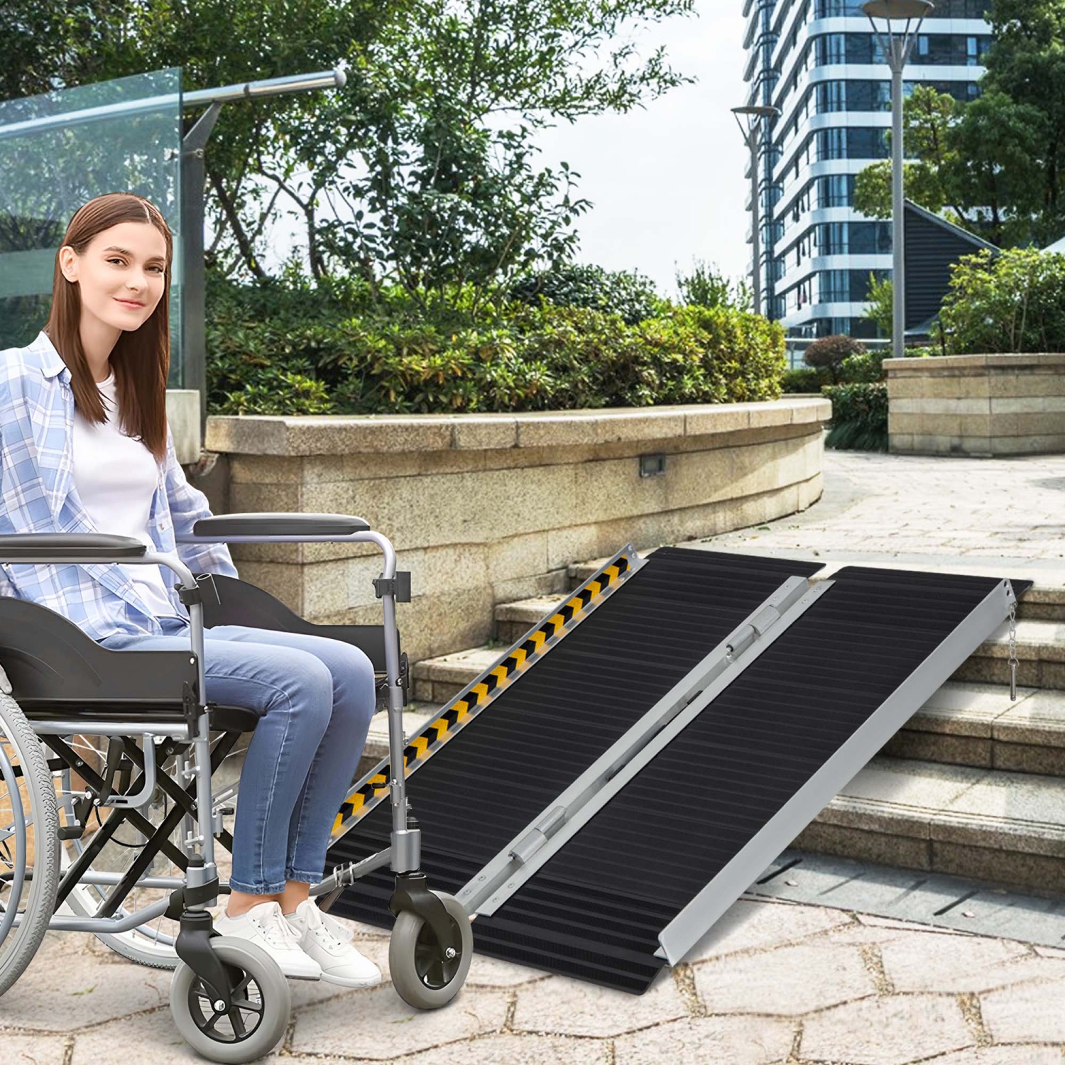 Costway Portable Aluminum Wheelchair Ramp 3 FT with Transition Plate & Non-slip Surface