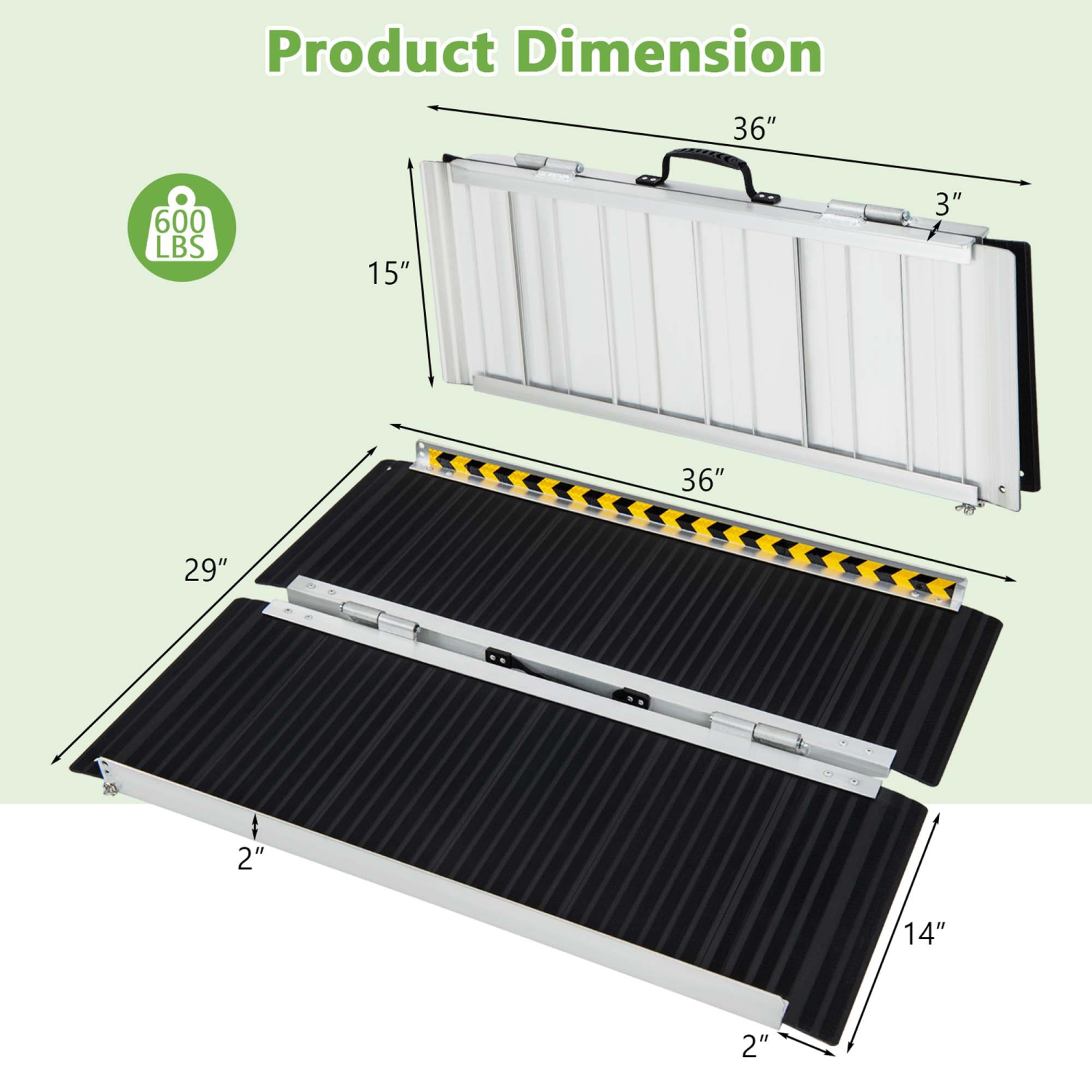 Costway Portable Aluminum Wheelchair Ramp 3 FT with Transition Plate & Non-slip Surface