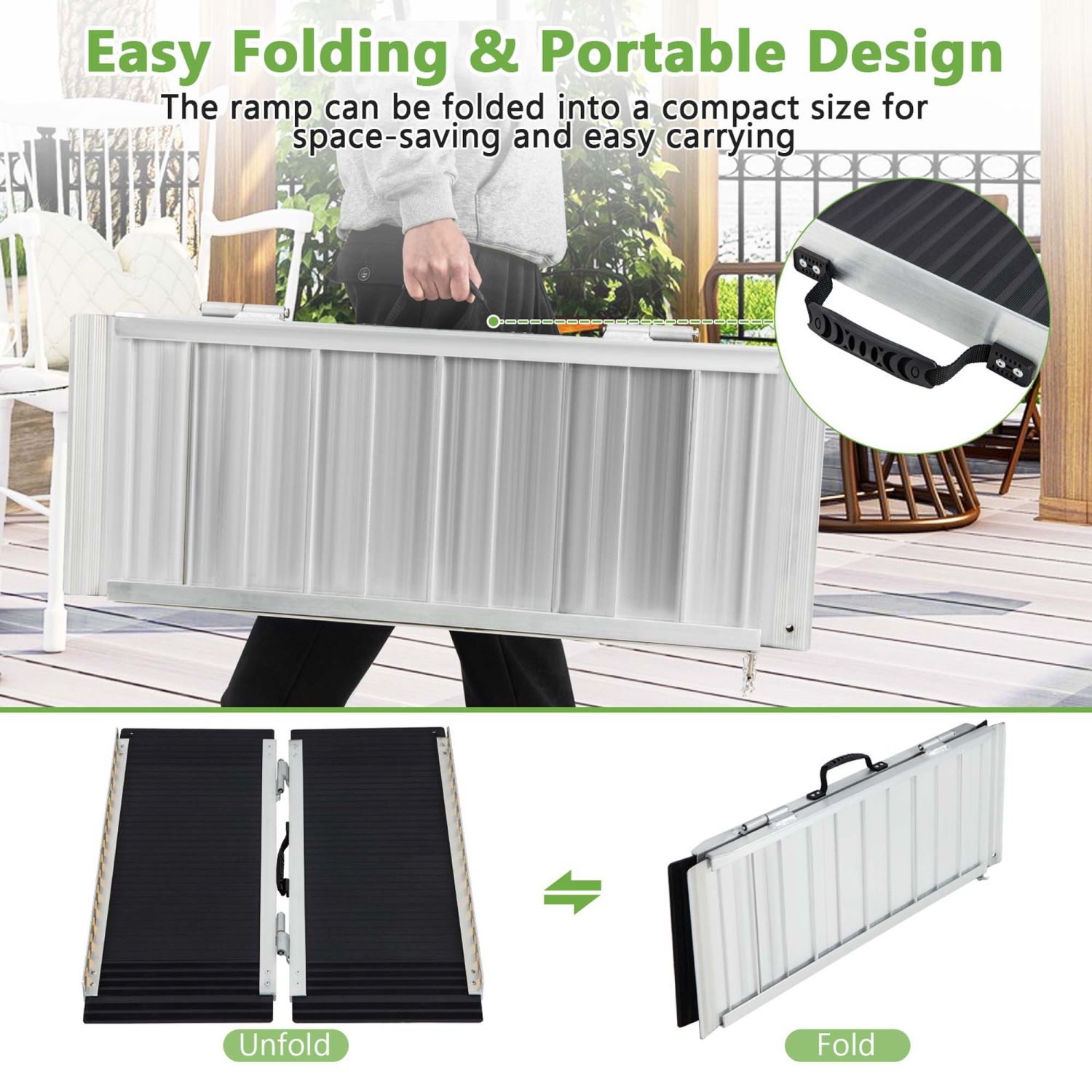 Costway Portable Aluminum Wheelchair Ramp 3 FT with Transition Plate & Non-slip Surface