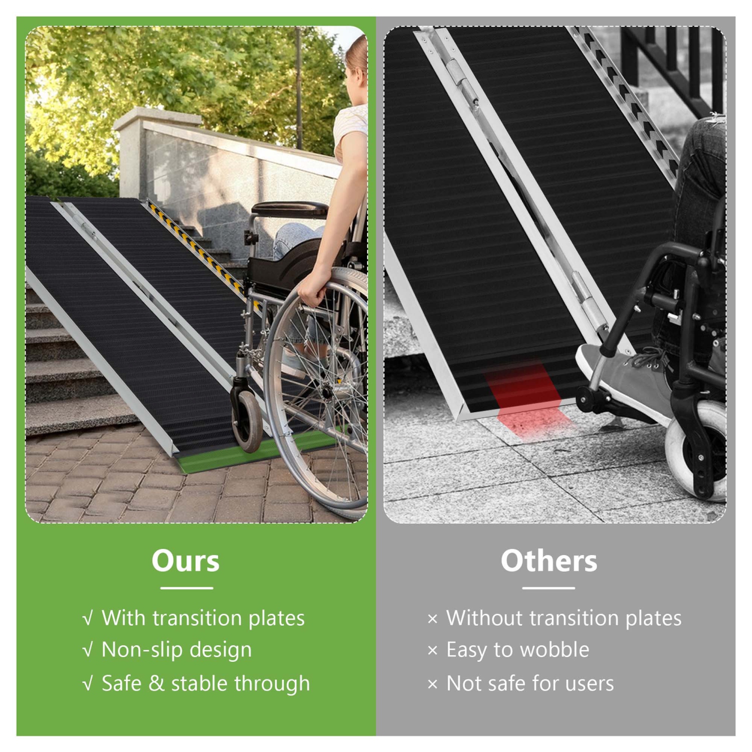 Costway Portable Aluminum Wheelchair Ramp 4 FT with Transition Plate & Non-slip Surface