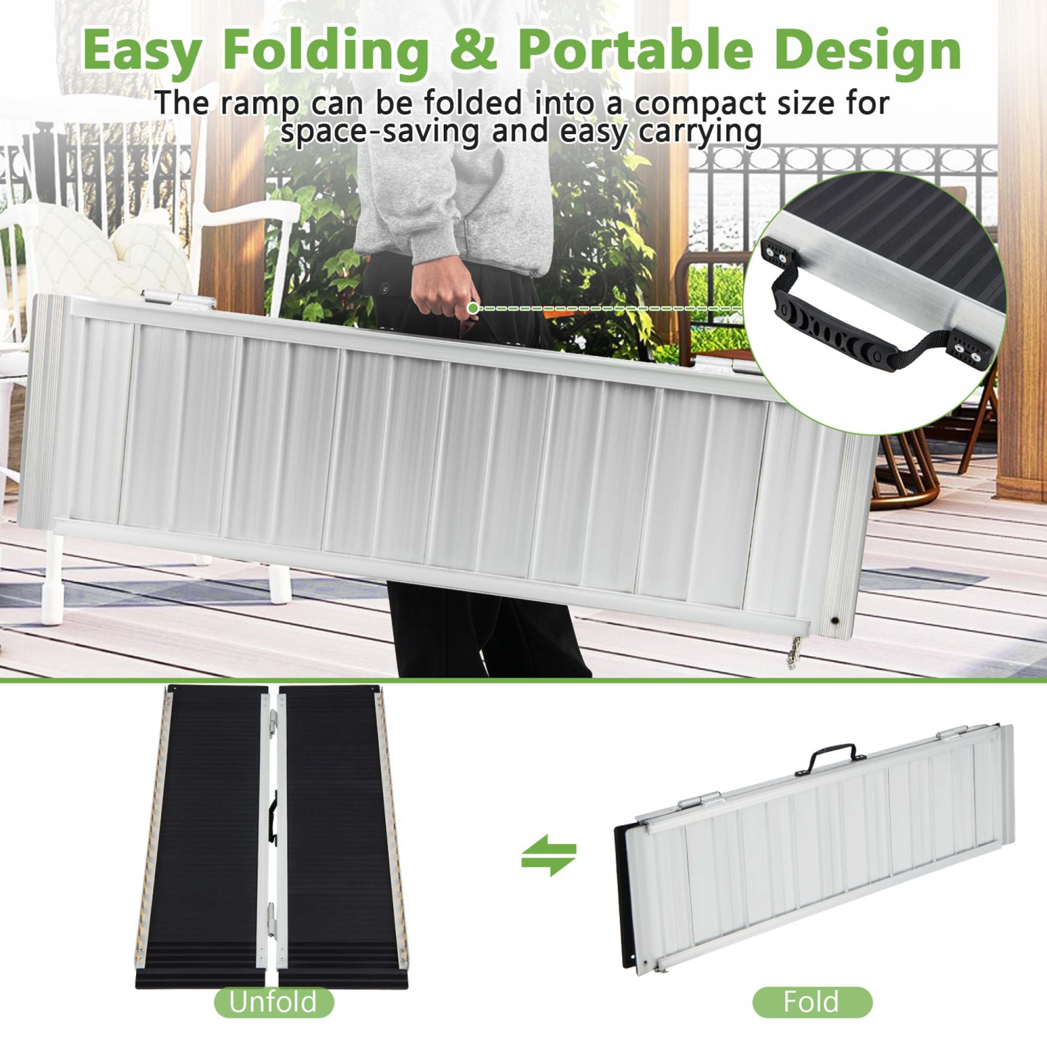 Costway Portable Aluminum Wheelchair Ramp 4 FT with Transition Plate & Non-slip Surface