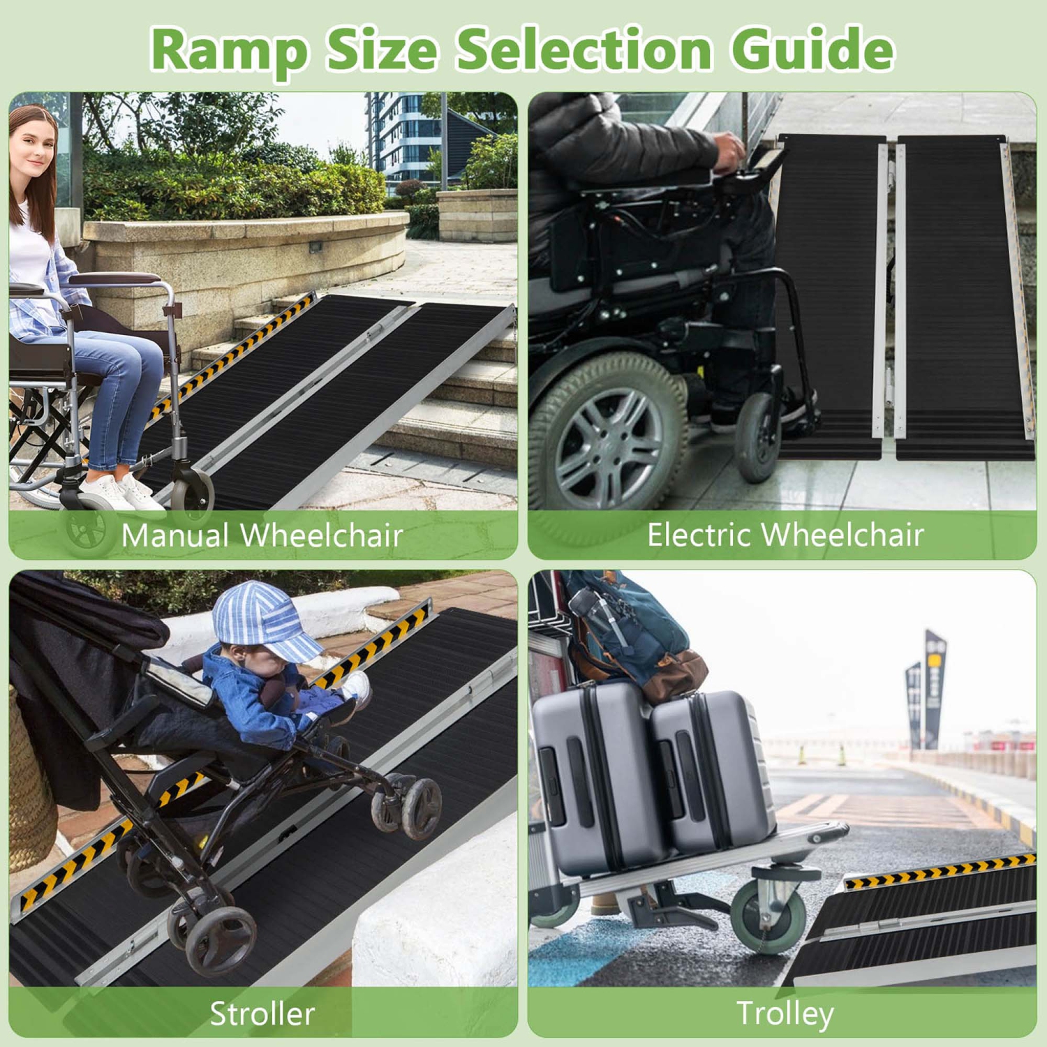 Costway Portable Aluminum Wheelchair Ramp 4 FT with Transition Plate & Non-slip Surface