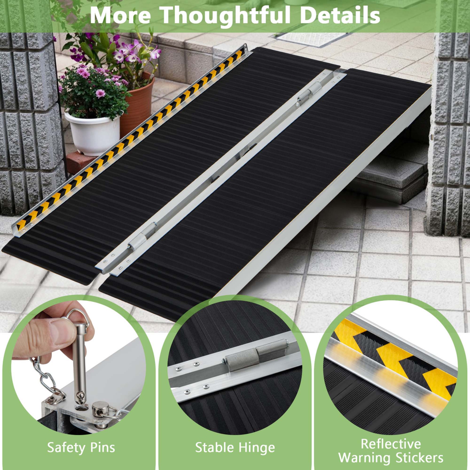 Costway Portable Aluminum Wheelchair Ramp 4 FT with Transition Plate & Non-slip Surface